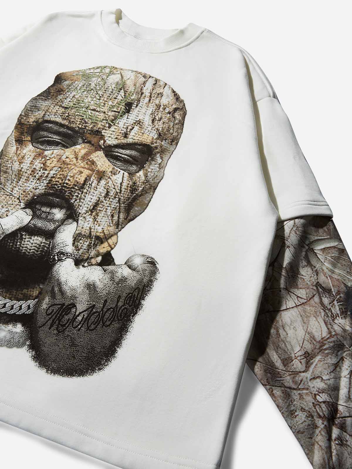 Real Tree Balaclava Print Tree-Pattern Fake Two-Piece Long Sleeve