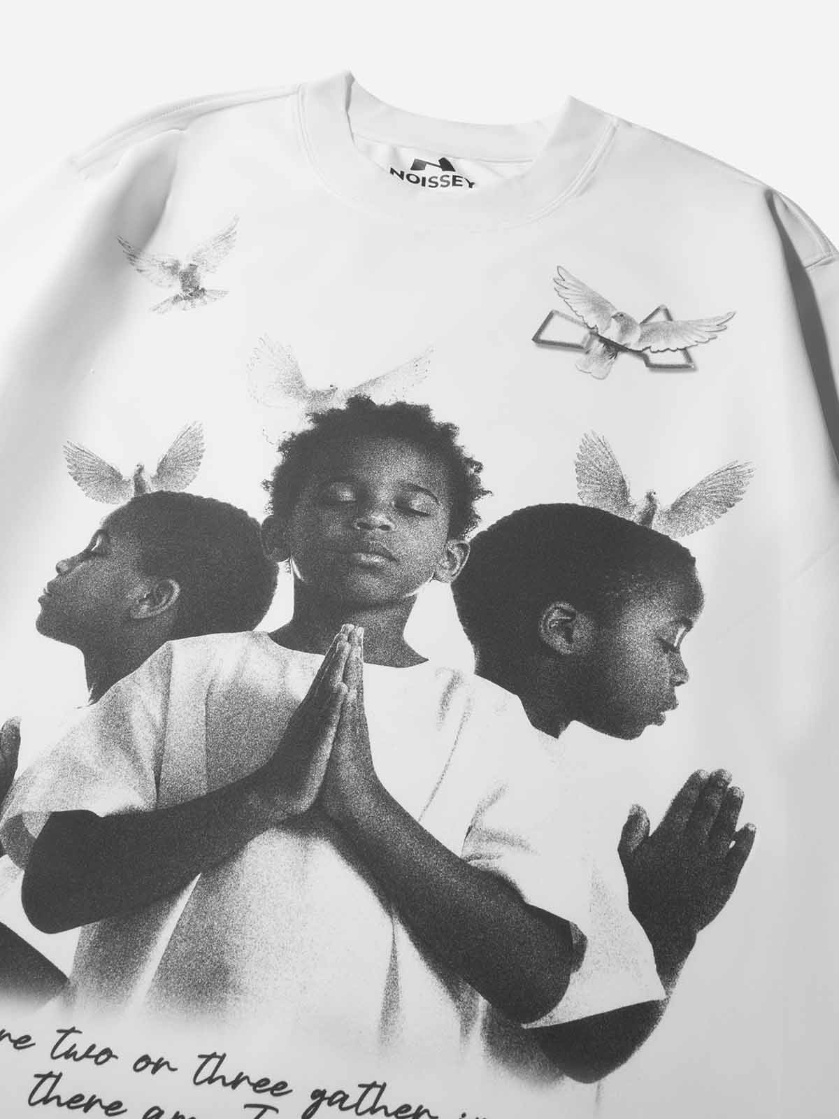 Praying boy and peace dove print air layer long sleeves