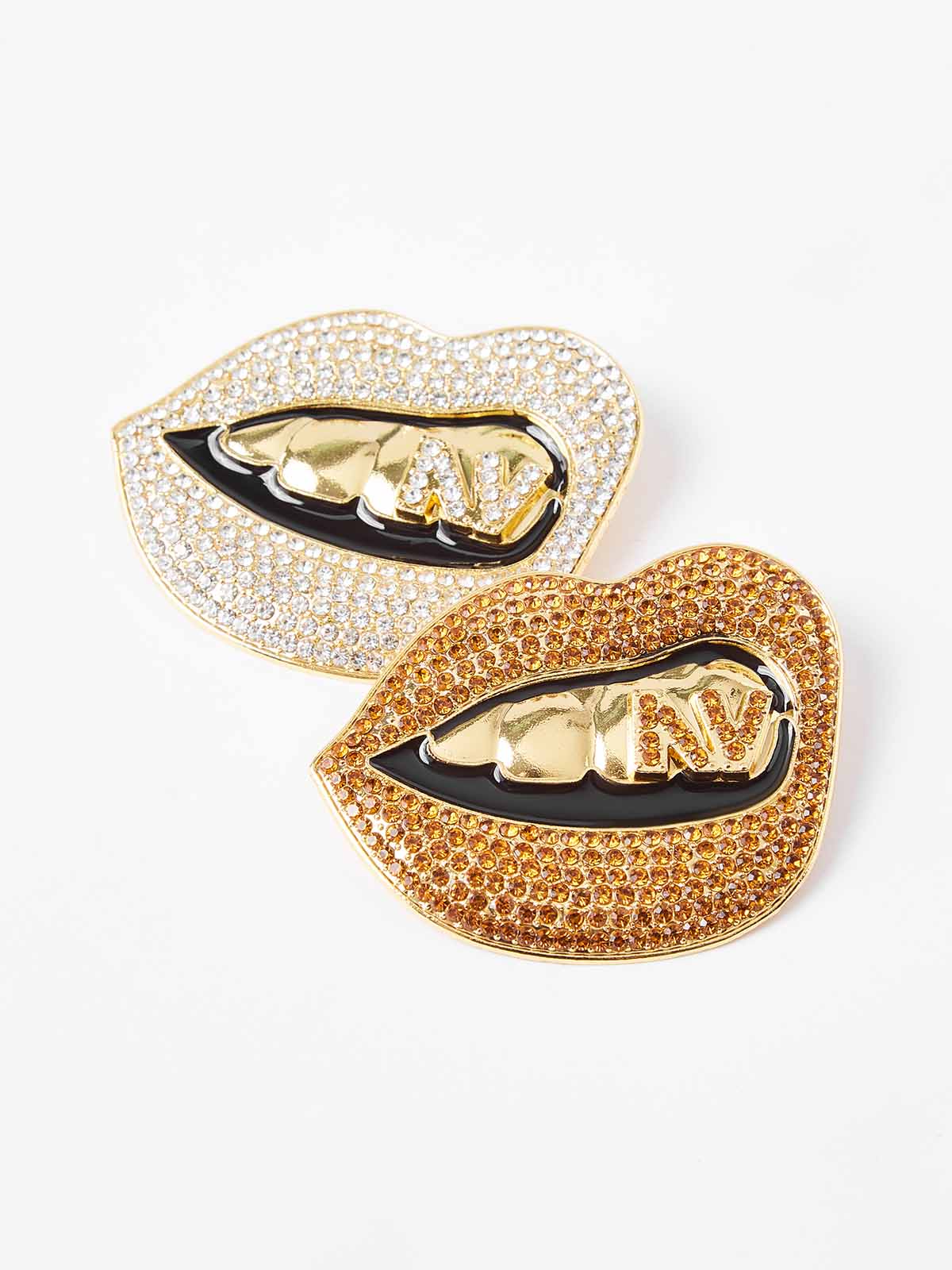 Lip with Diamond-Encrusted Brooch Metal Badge Pin