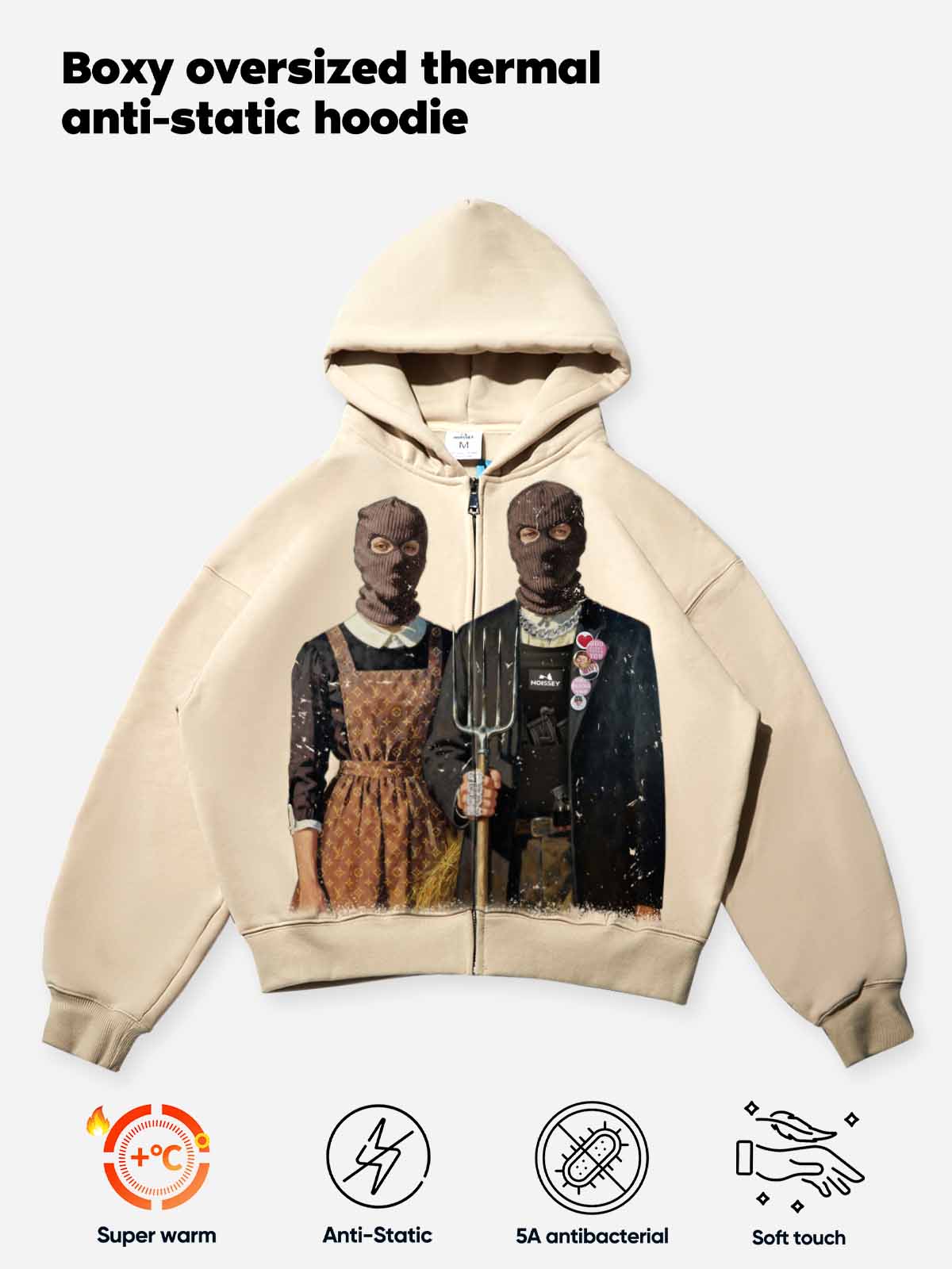 American Gothic-Balaclava Character Print Hoodie