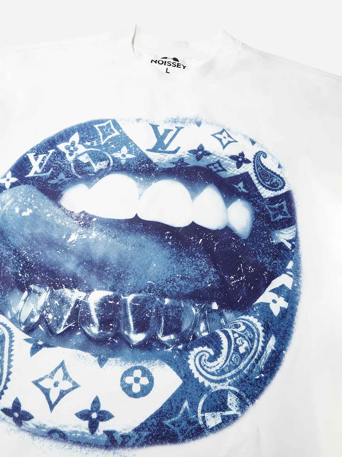 Blue Cyanotype Art Lip Print Air-Layered Long Sleeve