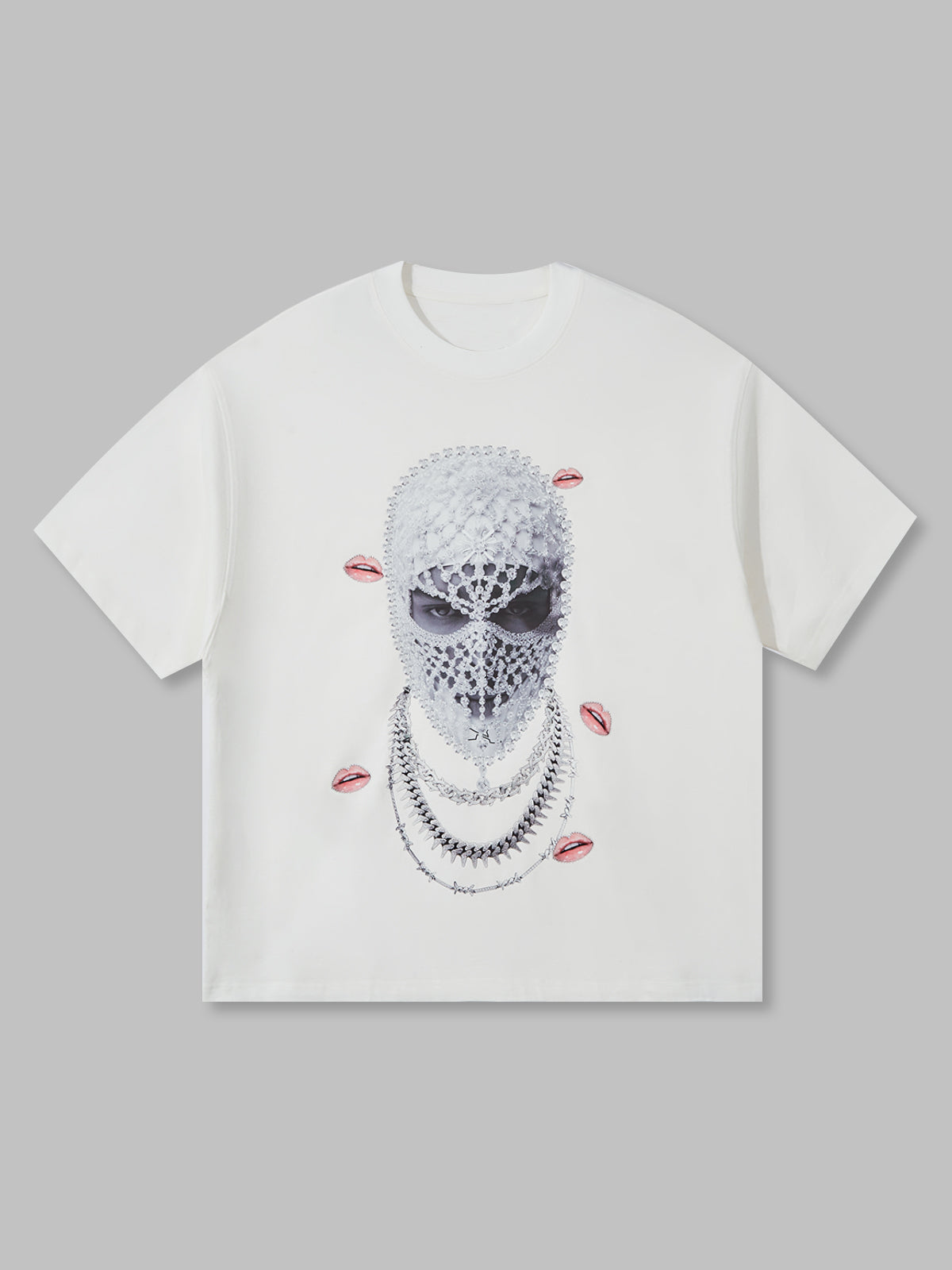 BOUNCE BACK© T-Shirt mit Strass-Masken-Halsketten-Print