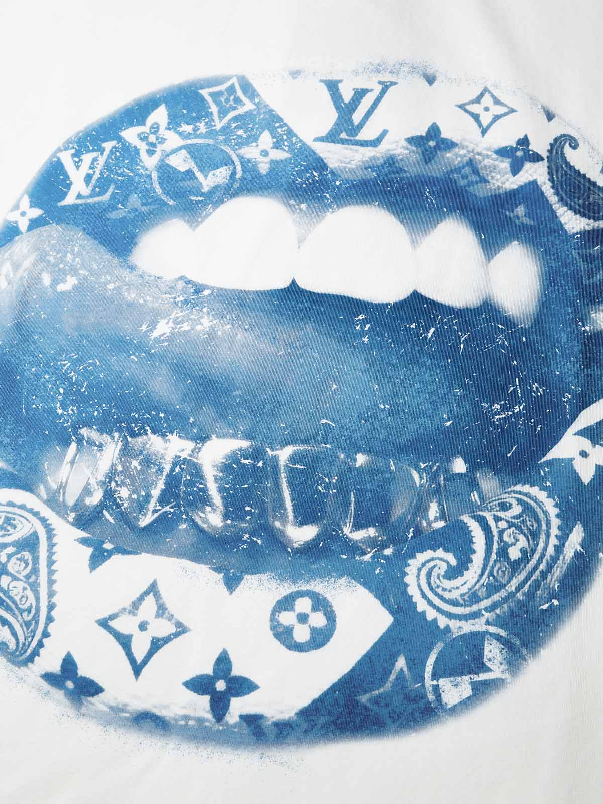 Blue Cyanotype Art Lip Print Boxy Oversized T-shirt