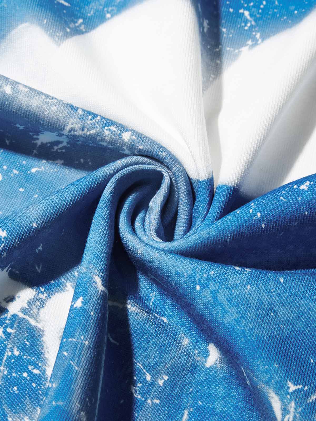 Blue Cyanotype Art Lip Print Boxy Oversized T-shirt