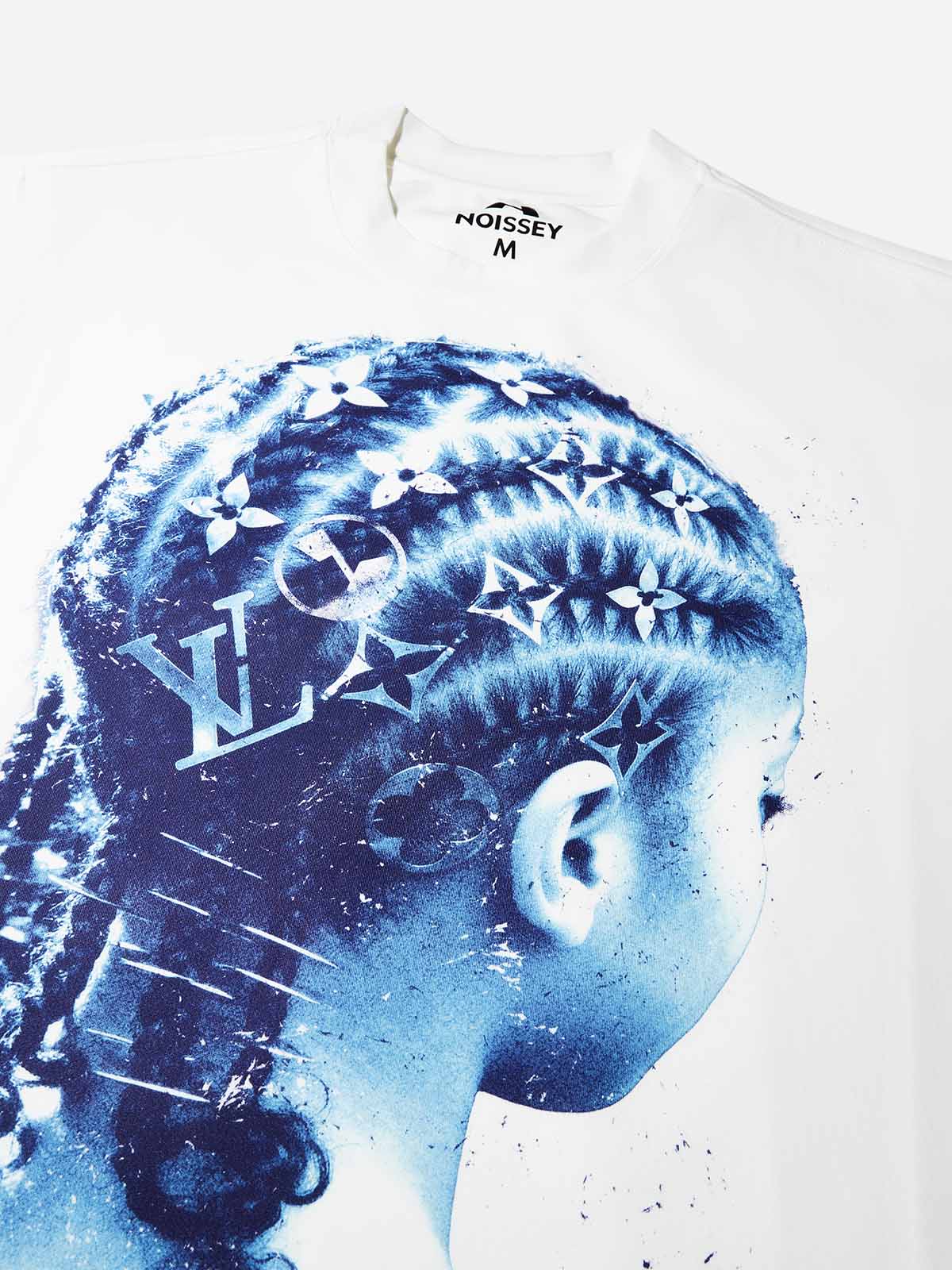Blue Sun Print Retro Girl Braids Art Print Air Layer Long Sleeve