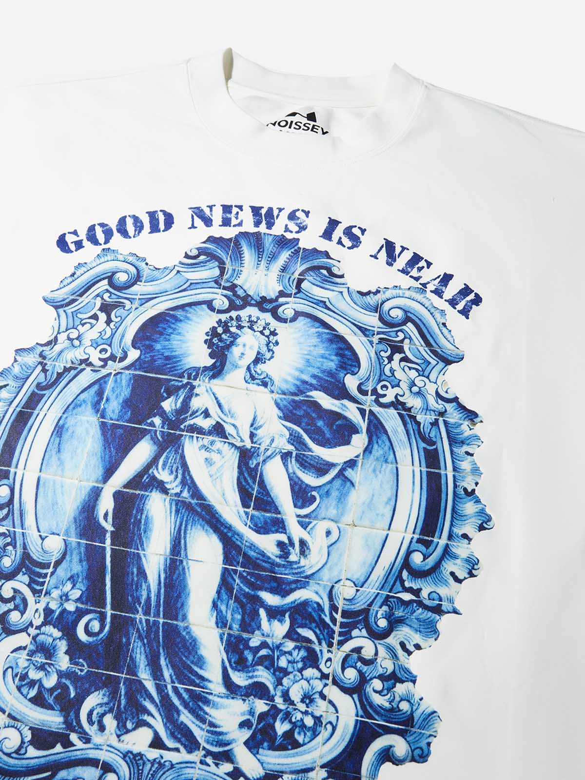 Maiolica Blue Vintage Style Print Air-Layered Long-Sleeve