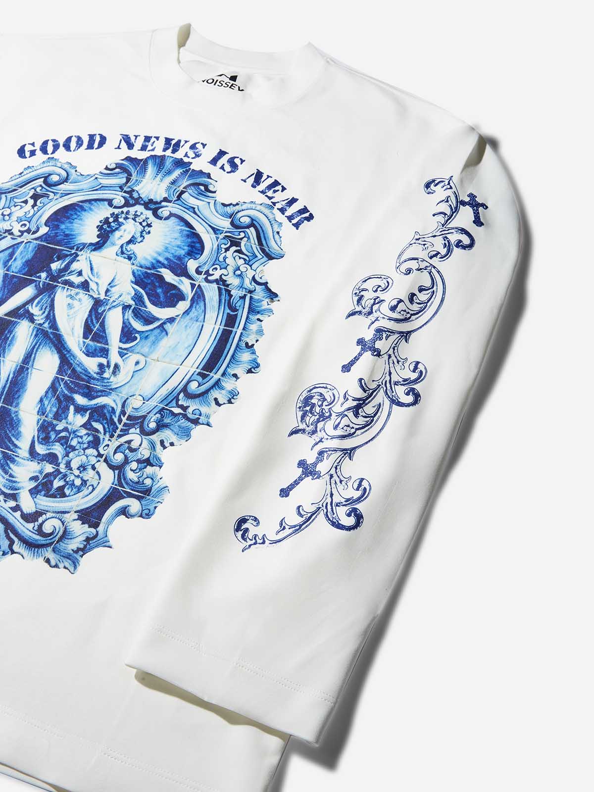 Maiolica Blue Vintage Style Print Air-Layered Long-Sleeve