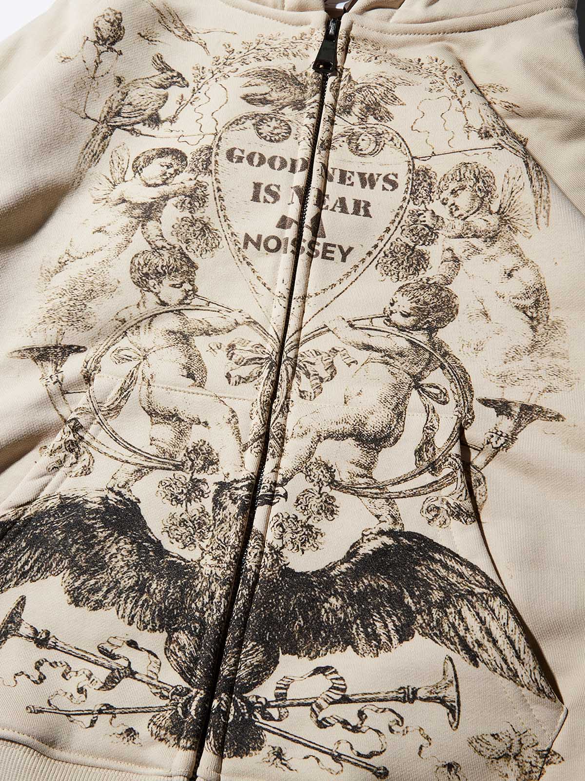 Monochrome Retro Mural Art Print Shell-colored Hoodie