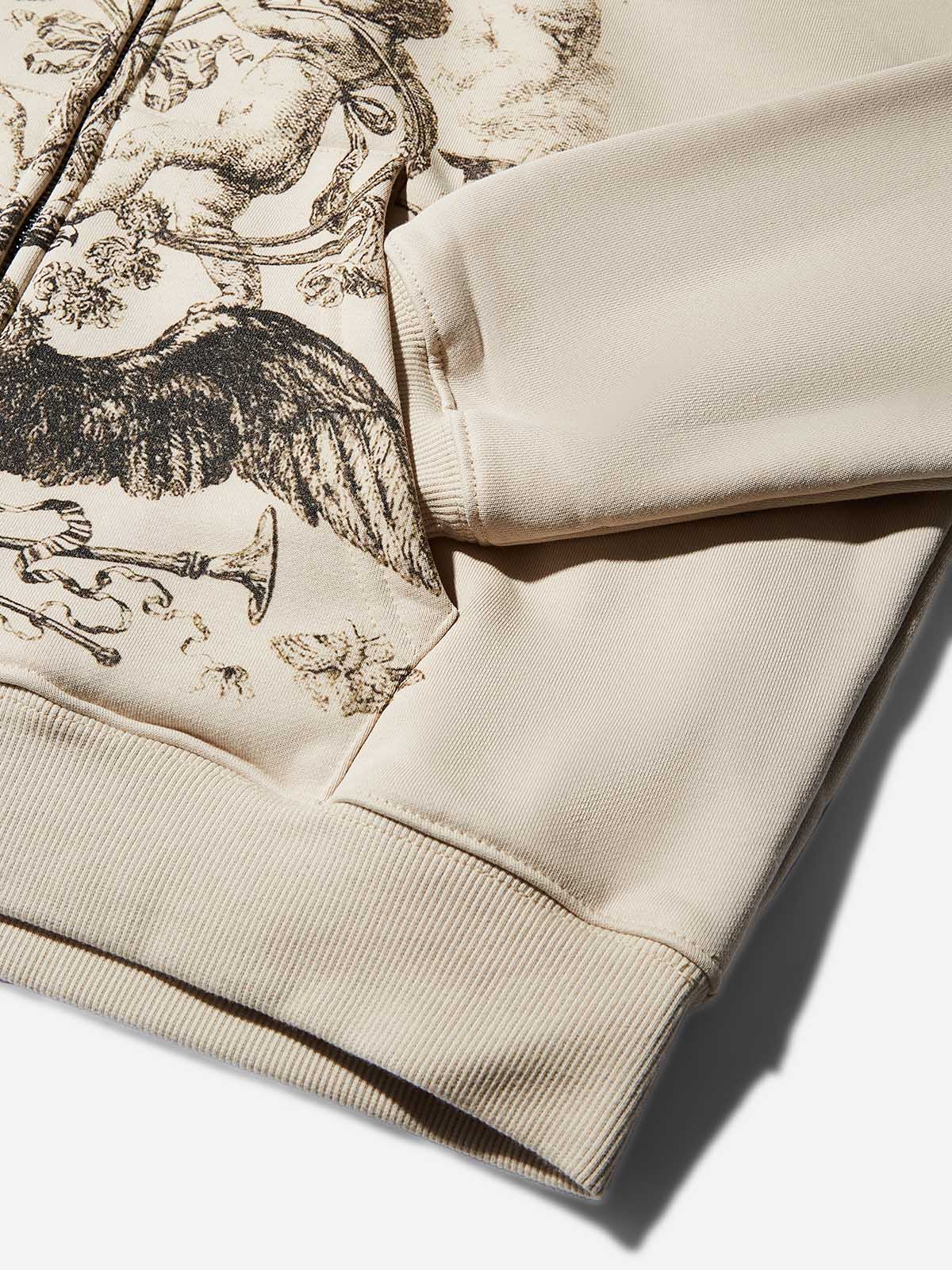 Monochrome Retro Mural Art Print Shell-colored Hoodie