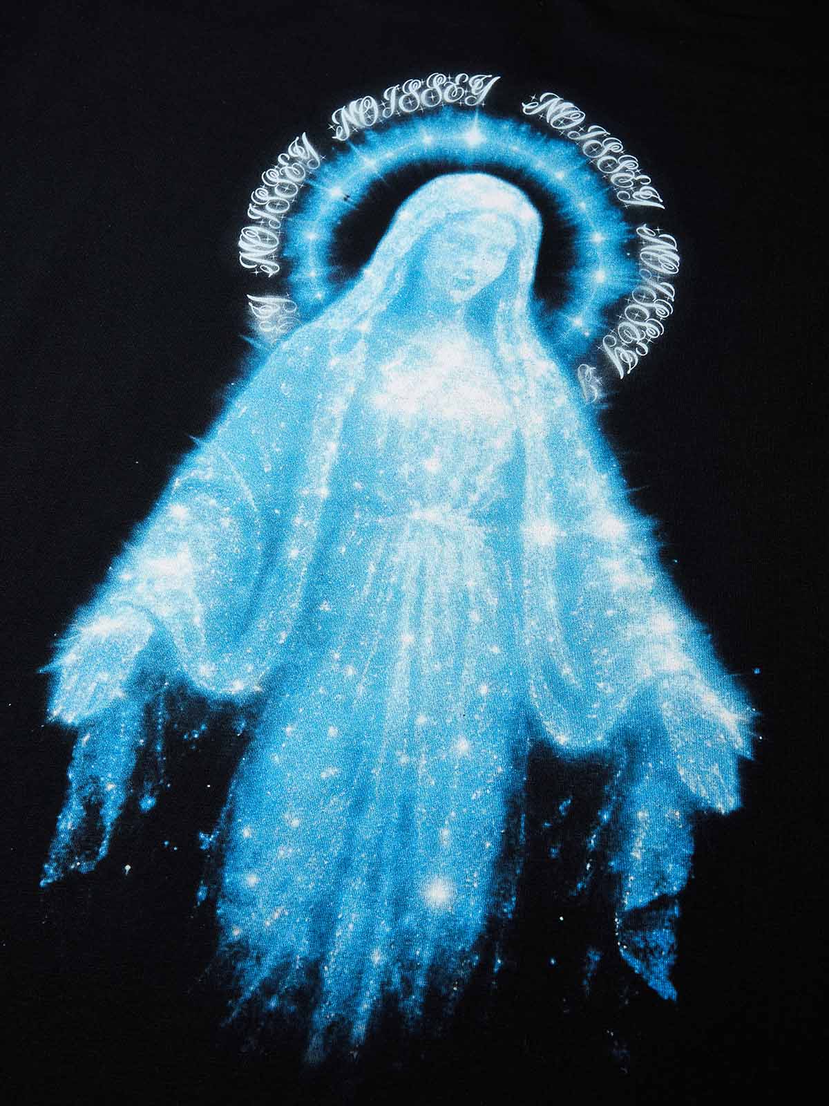 Diamond-Sparkling Virgin Mary Black Print T-shirt