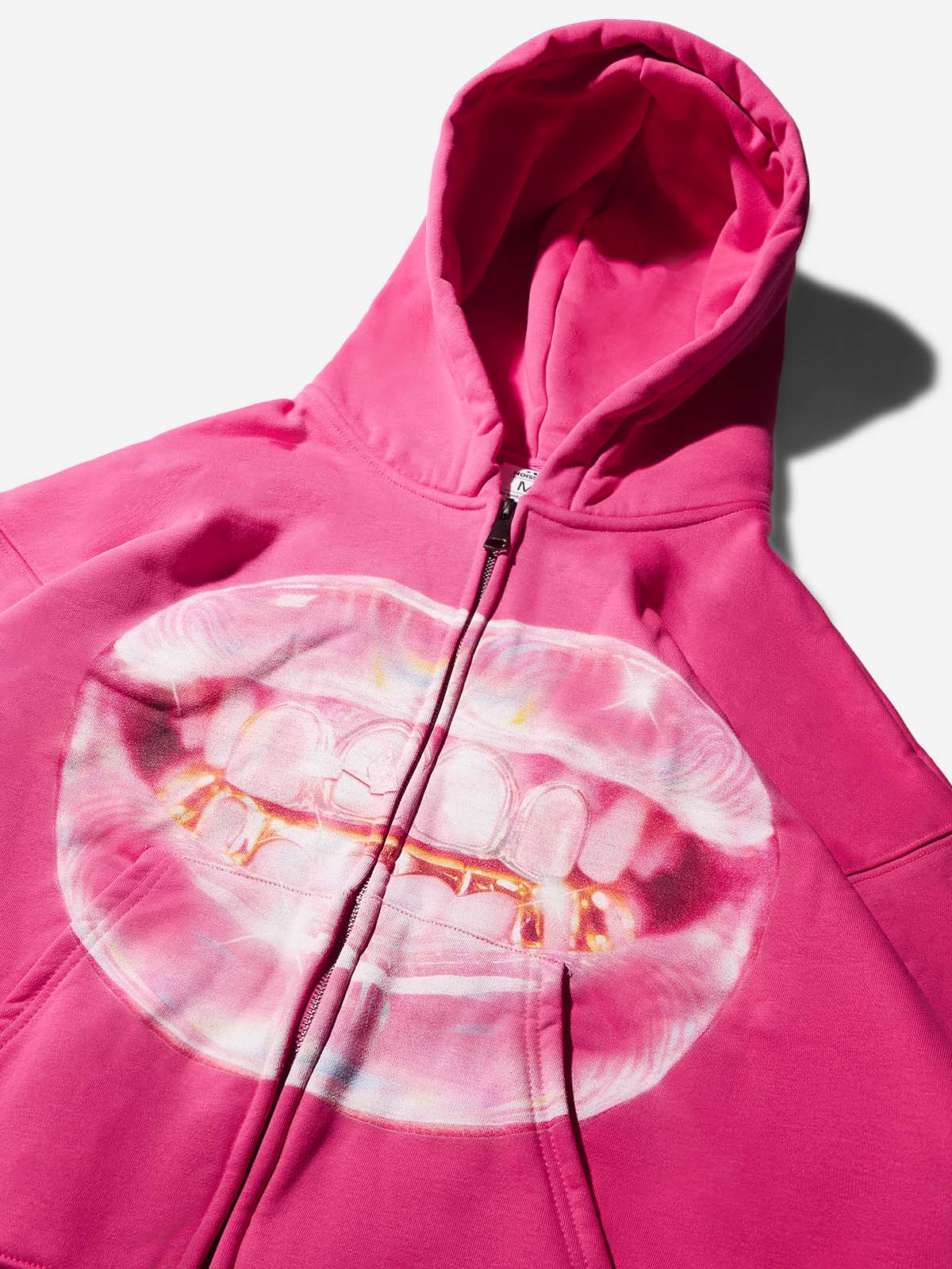 Transparent jelly cat's eye Grillz print pink warm hoodie