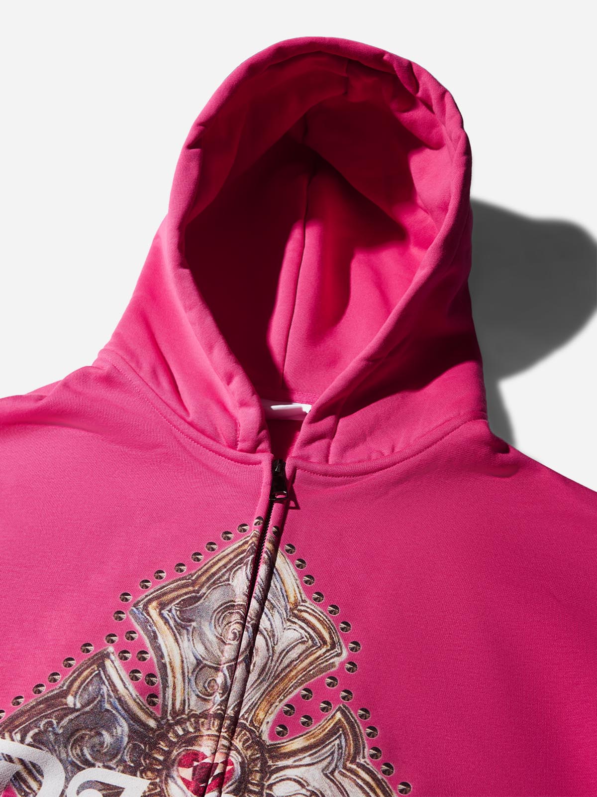 Diamond Cross Print Pink Zip Hoodie
