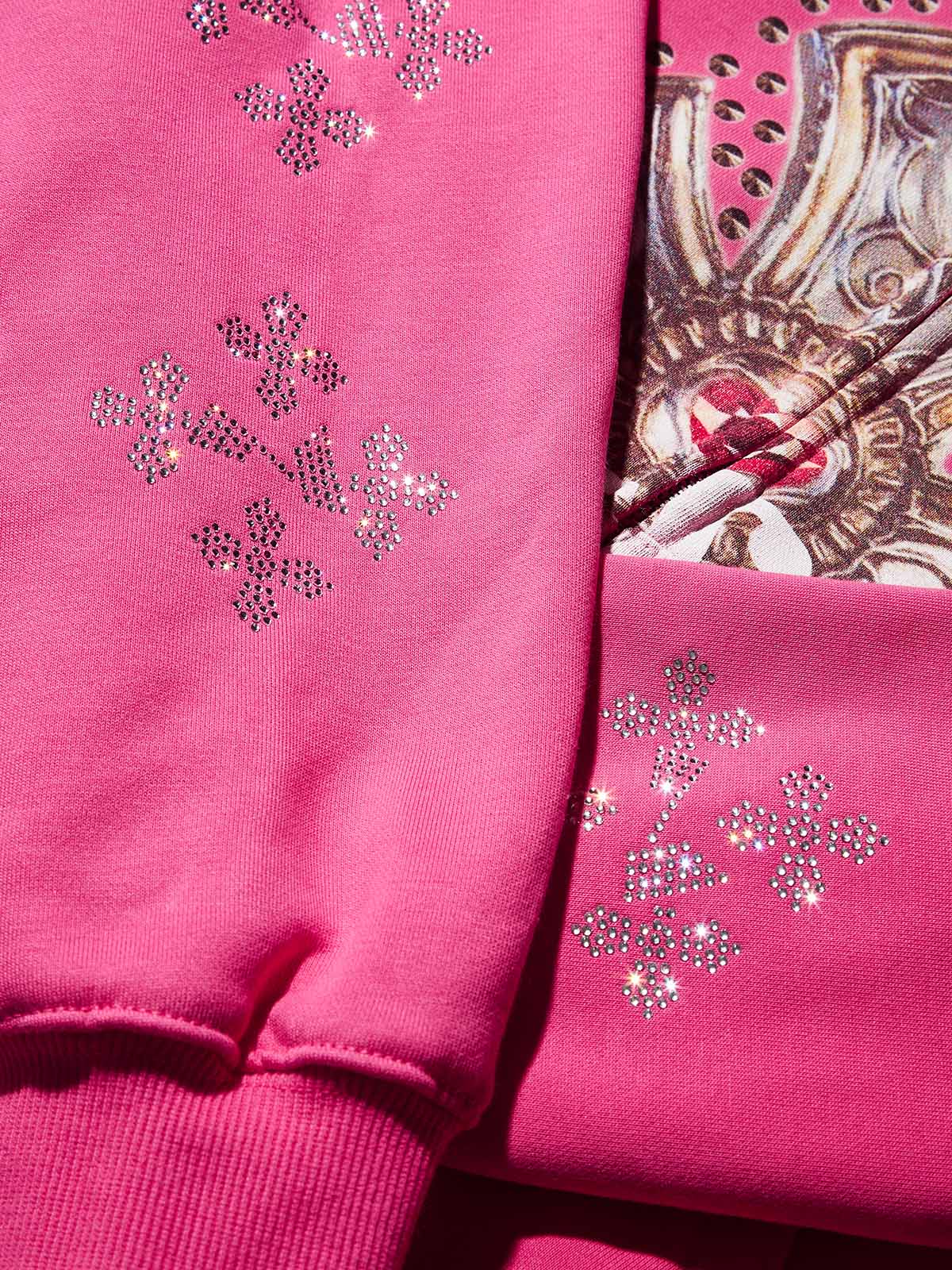 Diamond Cross Print Pink Zip Hoodie