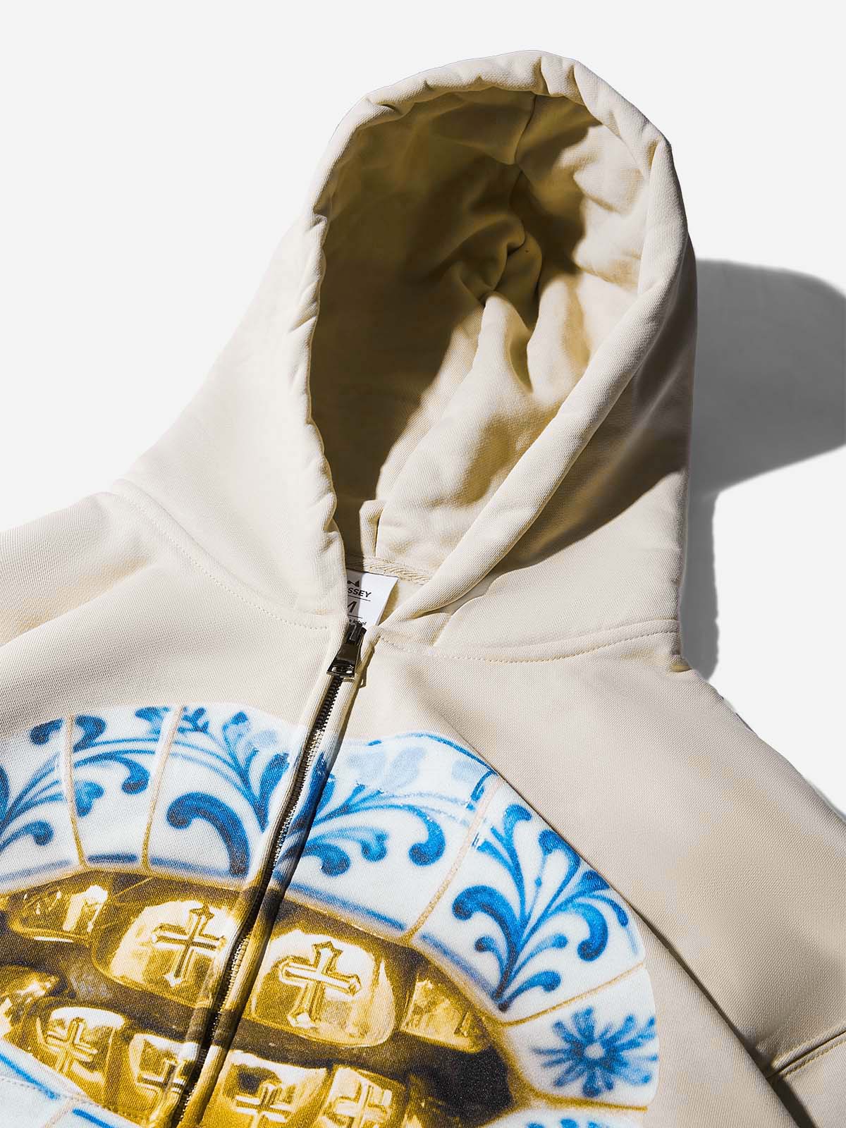 Blue Ceramic Gold Grillz Shell Print Hoodie