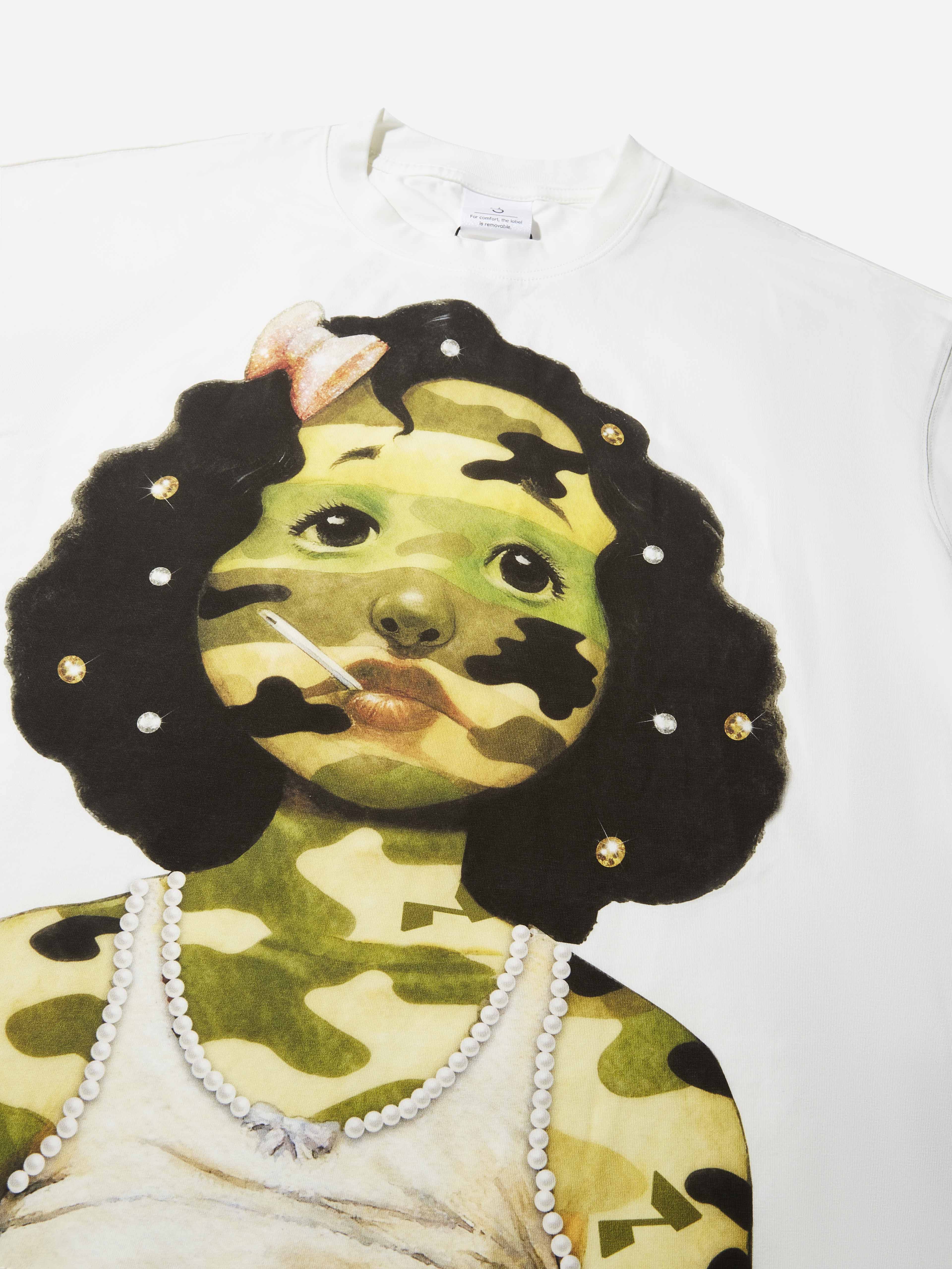 Camouflage Striped Girl Art Print Boxy Oversized T-shirt