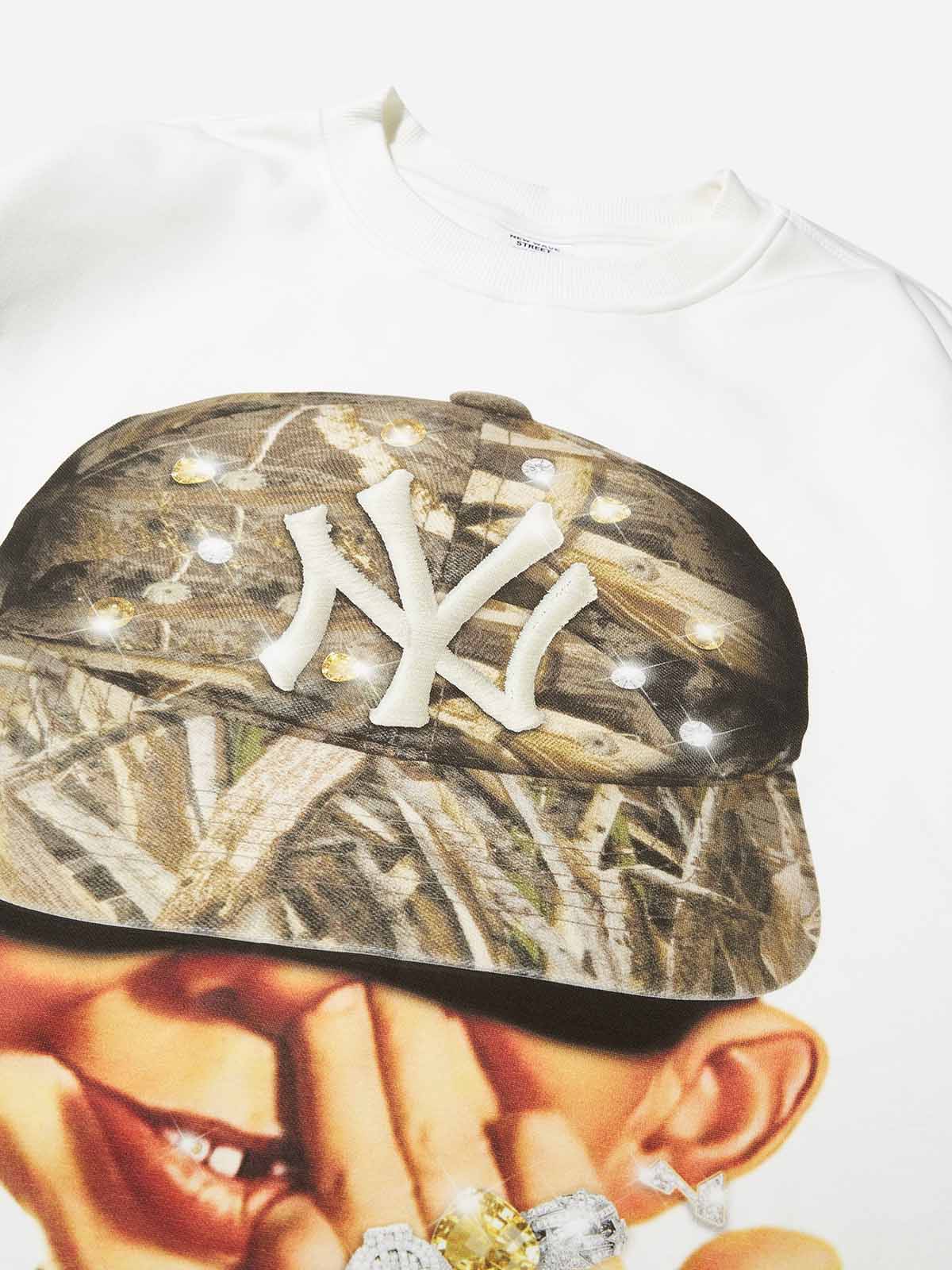 Bad boy wearing a tree-pattern diamond hat print long sleeve