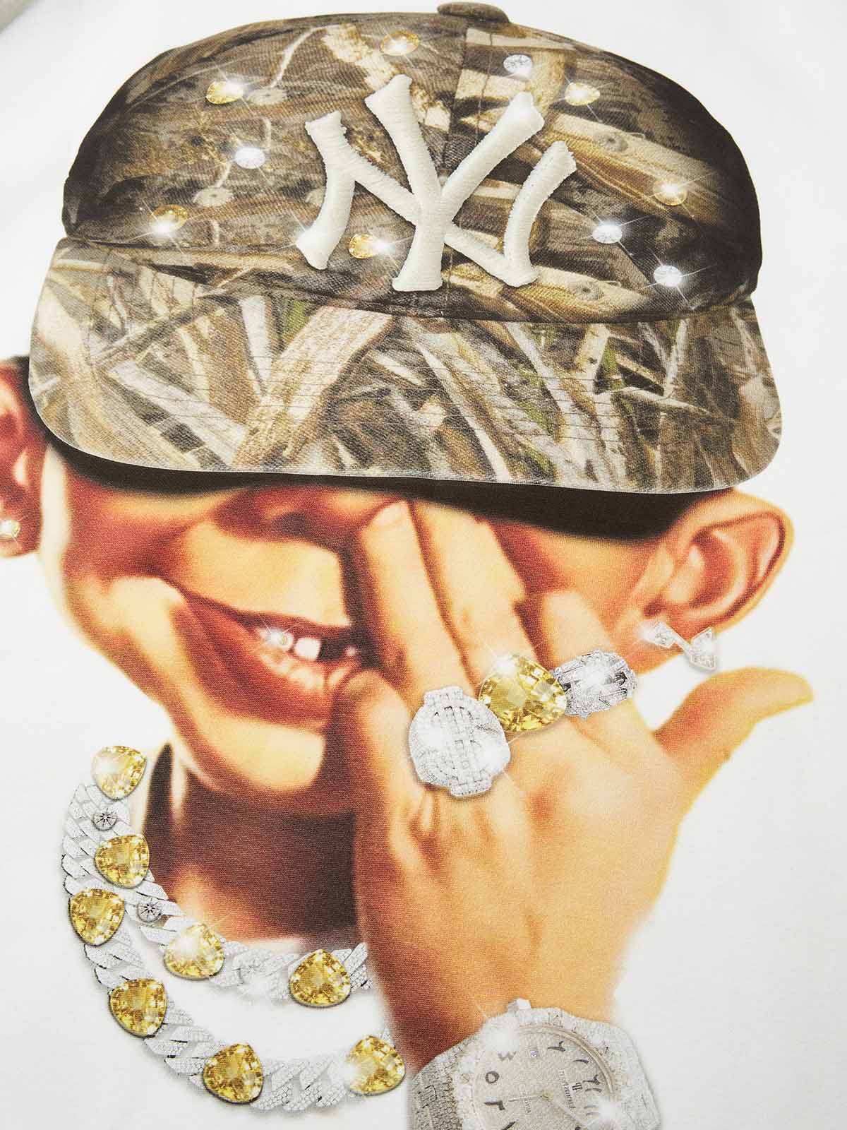 Bad boy wearing a tree-pattern diamond hat print long sleeve