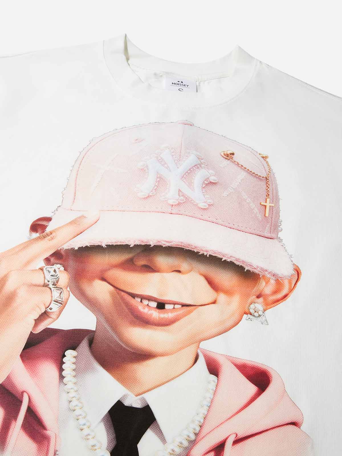 Pink gentleman bad boy print Boxy oversized T-shirt