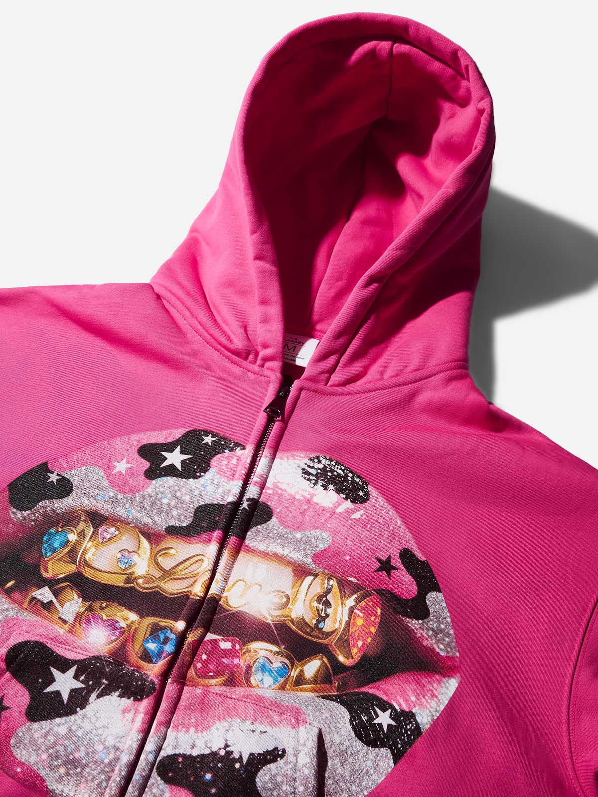 Y2K Dopamine Color Camouflage Grillz Pink Warm Boxy Hoodie