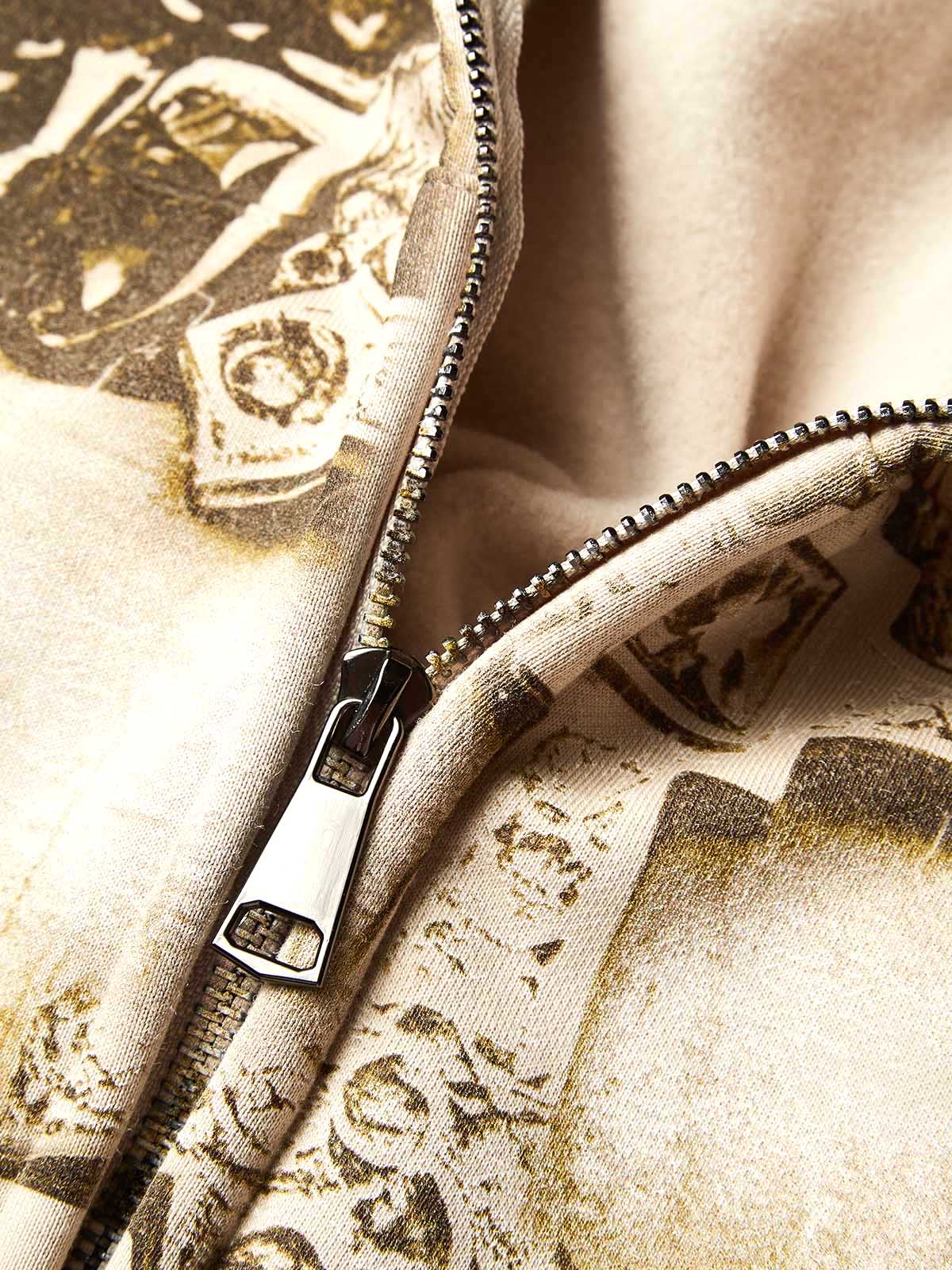 Retro Monochrome Cross Grillz Shell-colored Print Boxy Hoodie