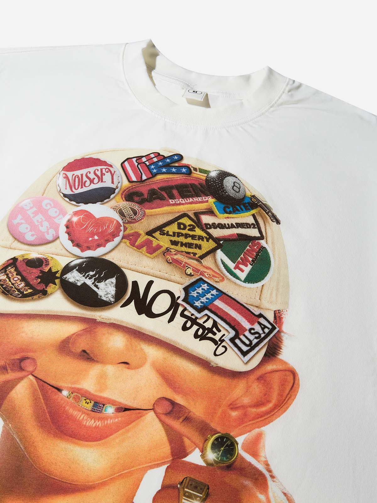 Bad Boy and His Badge Cap Print Boxy Oversized T-shirt