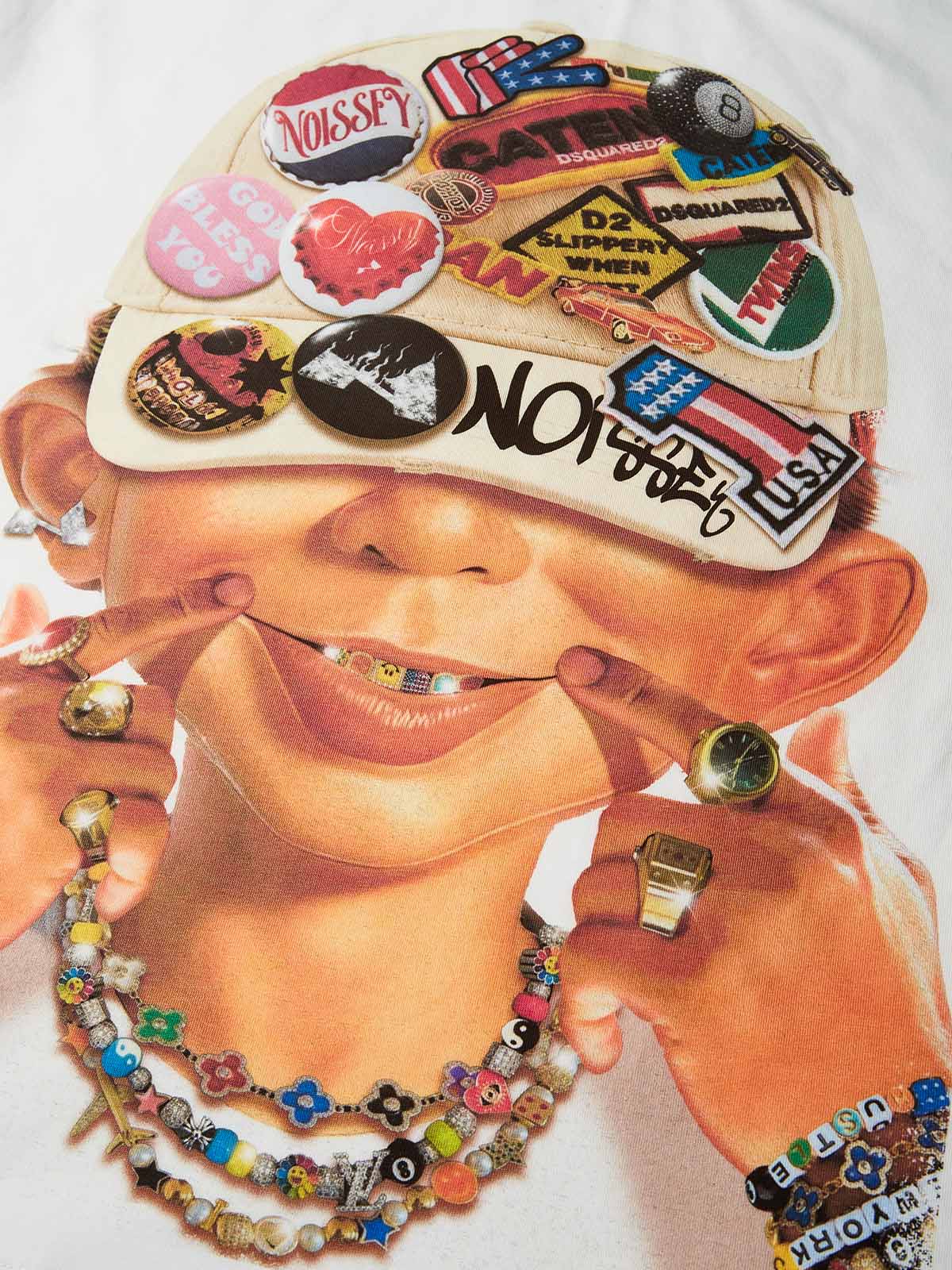 Bad Boy and His Badge Cap Print Boxy Oversized T-shirt