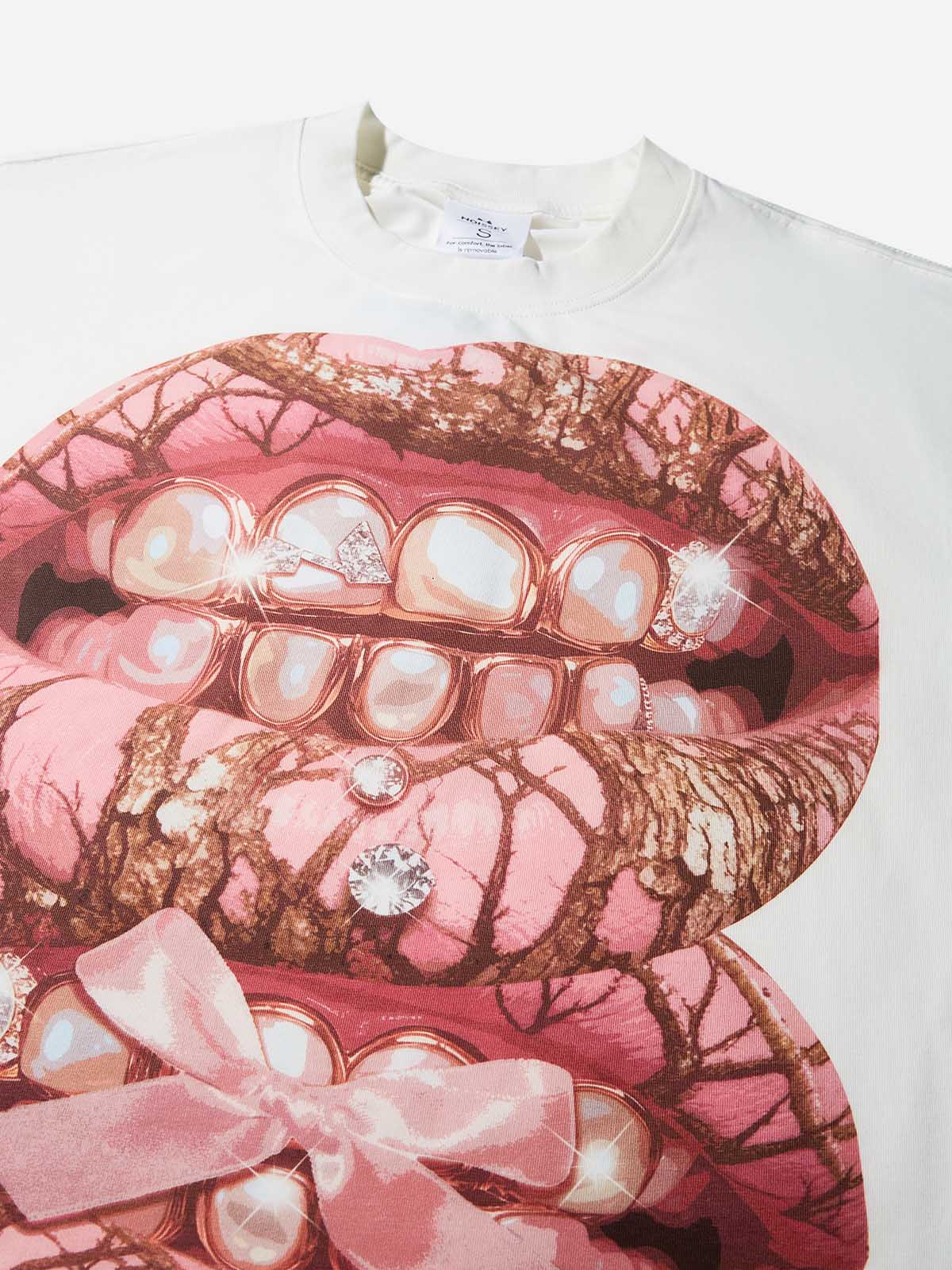 Pink Pearl Real Tree Art Grillz Print Boxy Oversized T-shirt