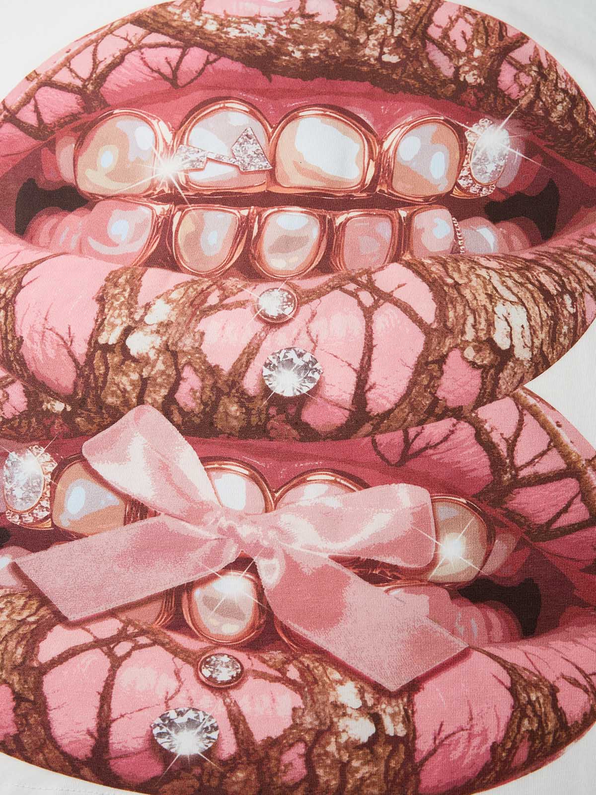 Pink Pearl Real Tree Art Grillz Print Boxy Oversized T-shirt