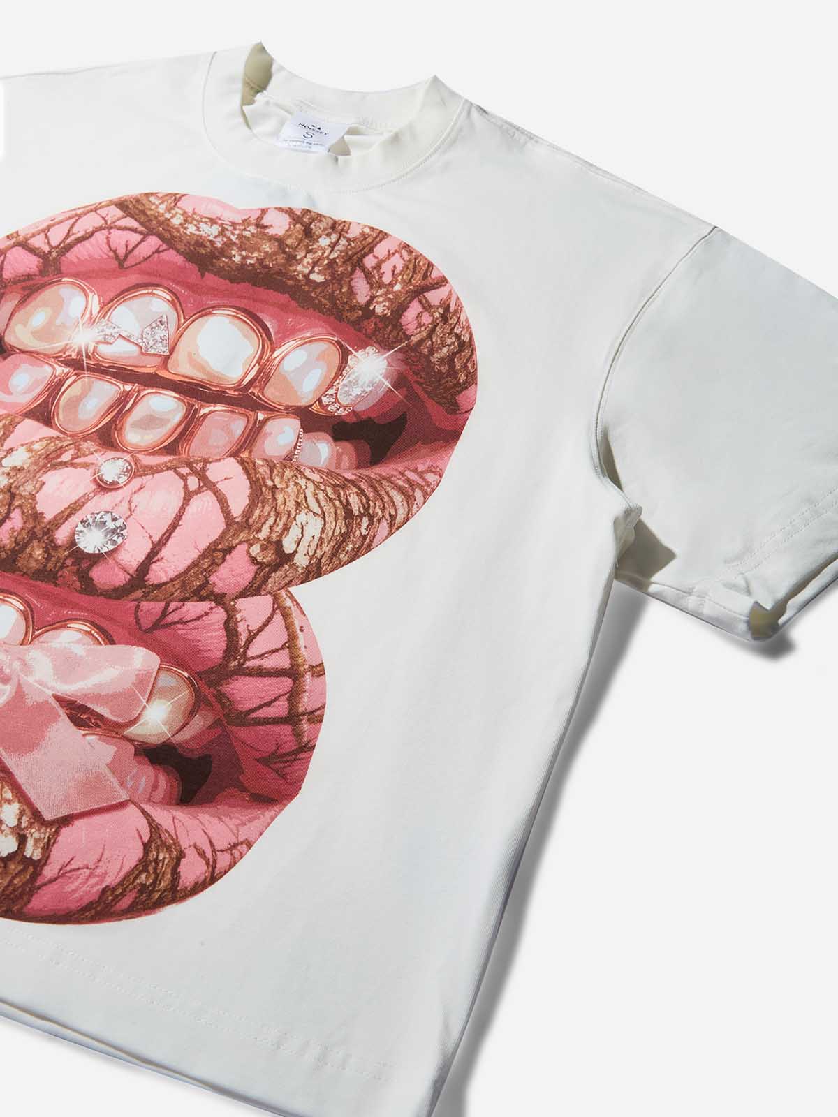 Pink Pearl Real Tree Art Grillz Print Boxy Oversized T-shirt