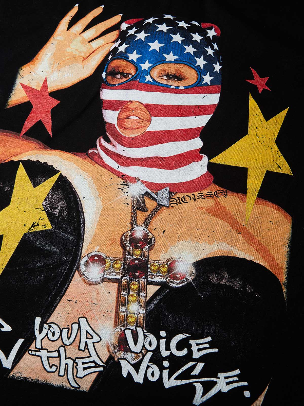 American Flag Balaclava Lady Art Painting Print Boxy Oversized T-shirt