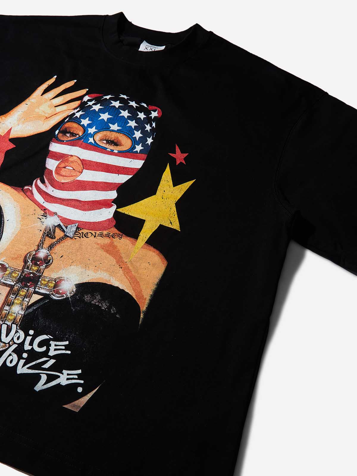 American Flag Balaclava Lady Art Painting Print Boxy Oversized T-shirt