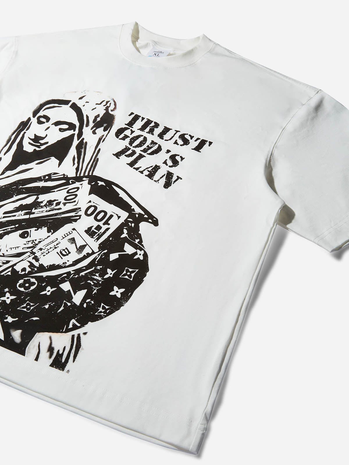 Trust God's Plan! Banksy Art Graffiti Print Boxy Oversized T-shirt