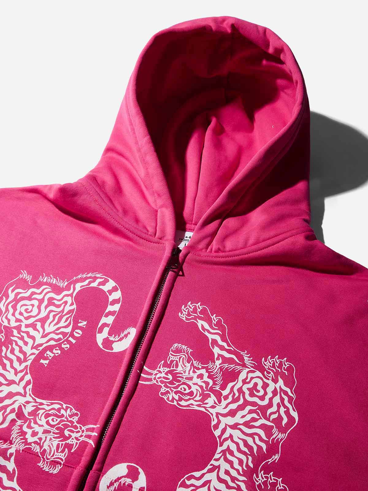 Pink Warm Printed Boxy Hoodie with Shadow Puppet Tige