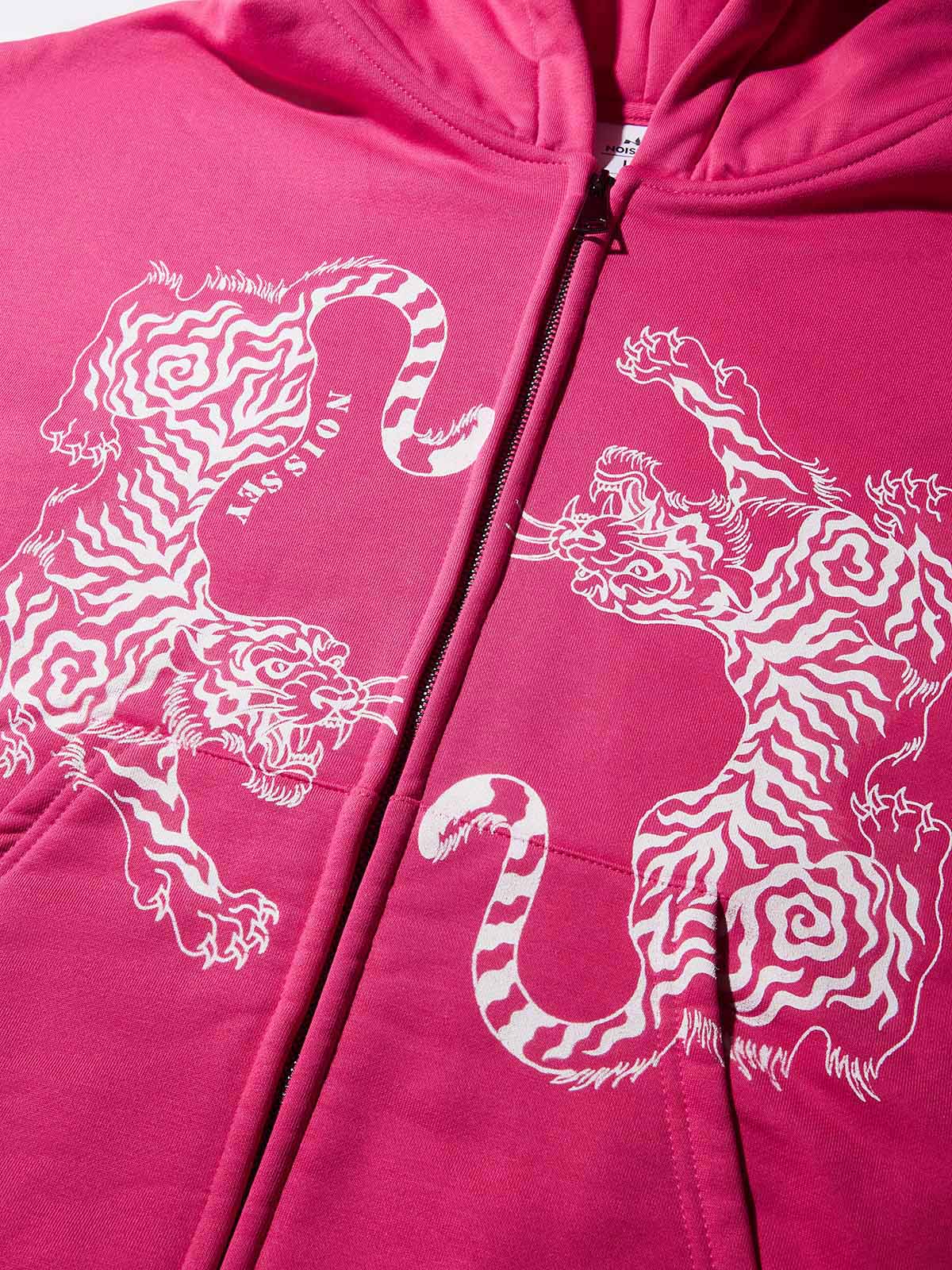 Pink Warm Printed Boxy Hoodie with Shadow Puppet Tige