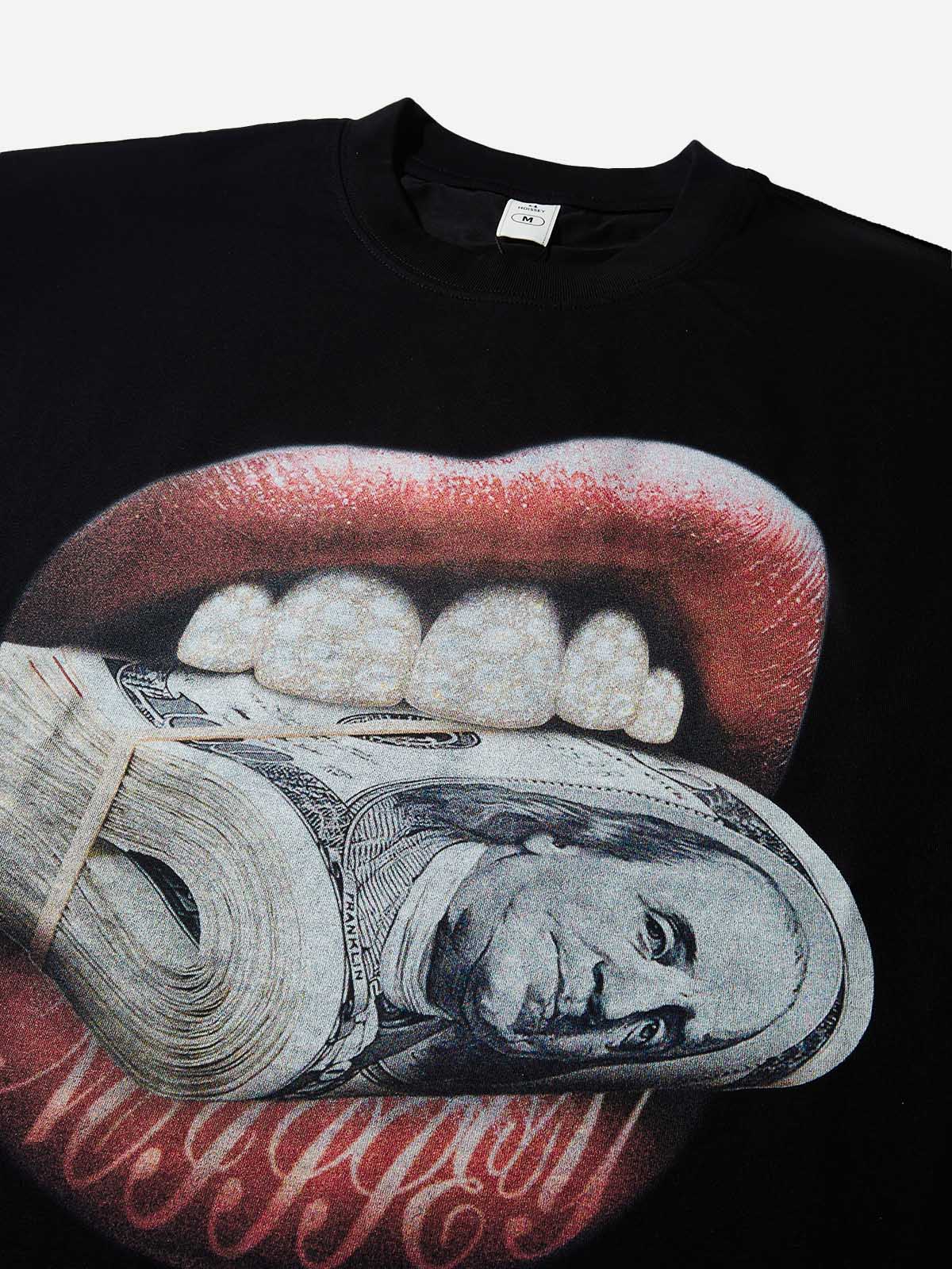 Money-Biting Lip Diamond Grills Boxy Oversized T-shirt