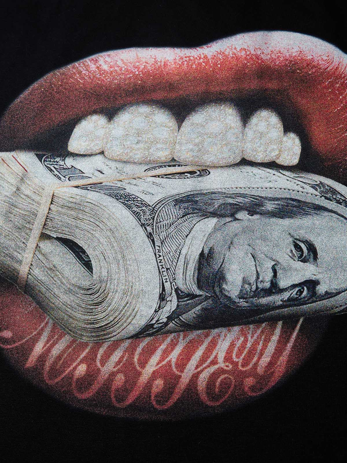 Money-Biting Lip Diamond Grills Boxy Oversized T-shirt