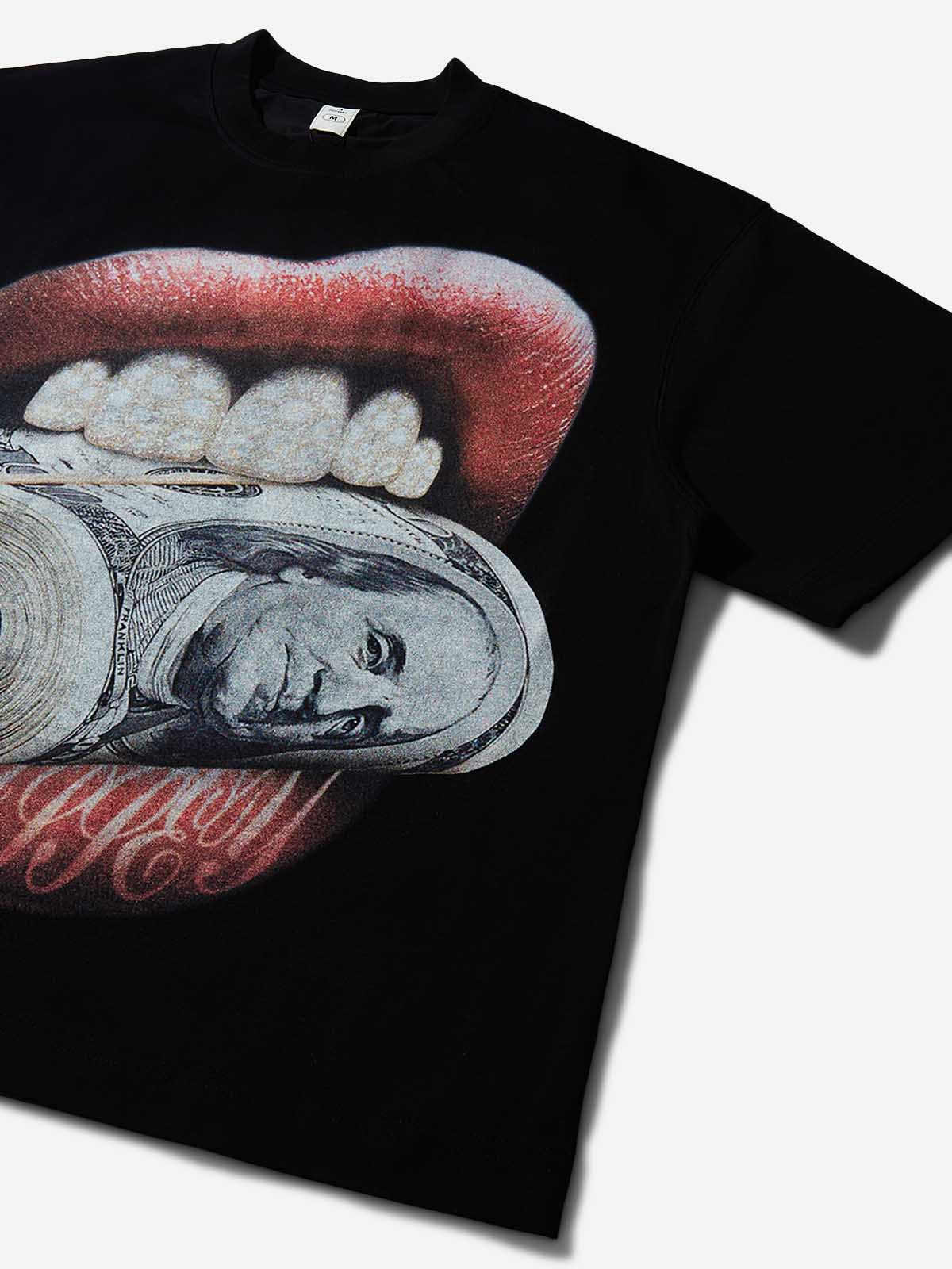 Money-Biting Lip Diamond Grills Boxy Oversized T-shirt