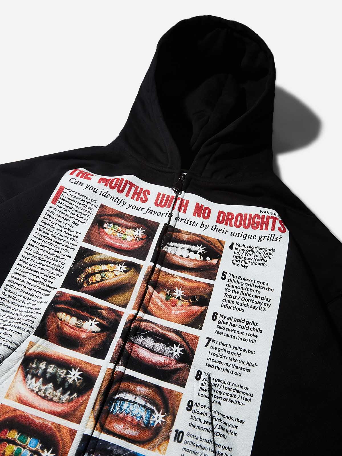 Magazine-style Black Print Boxy Hoodie