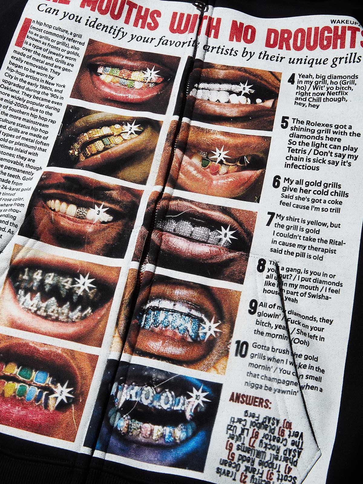 Magazine-style Black Print Boxy Hoodie