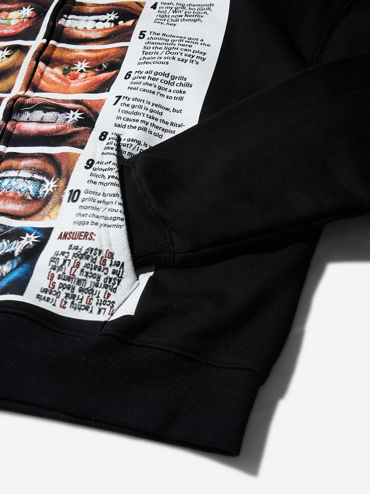 Magazine-style Black Print Boxy Hoodie