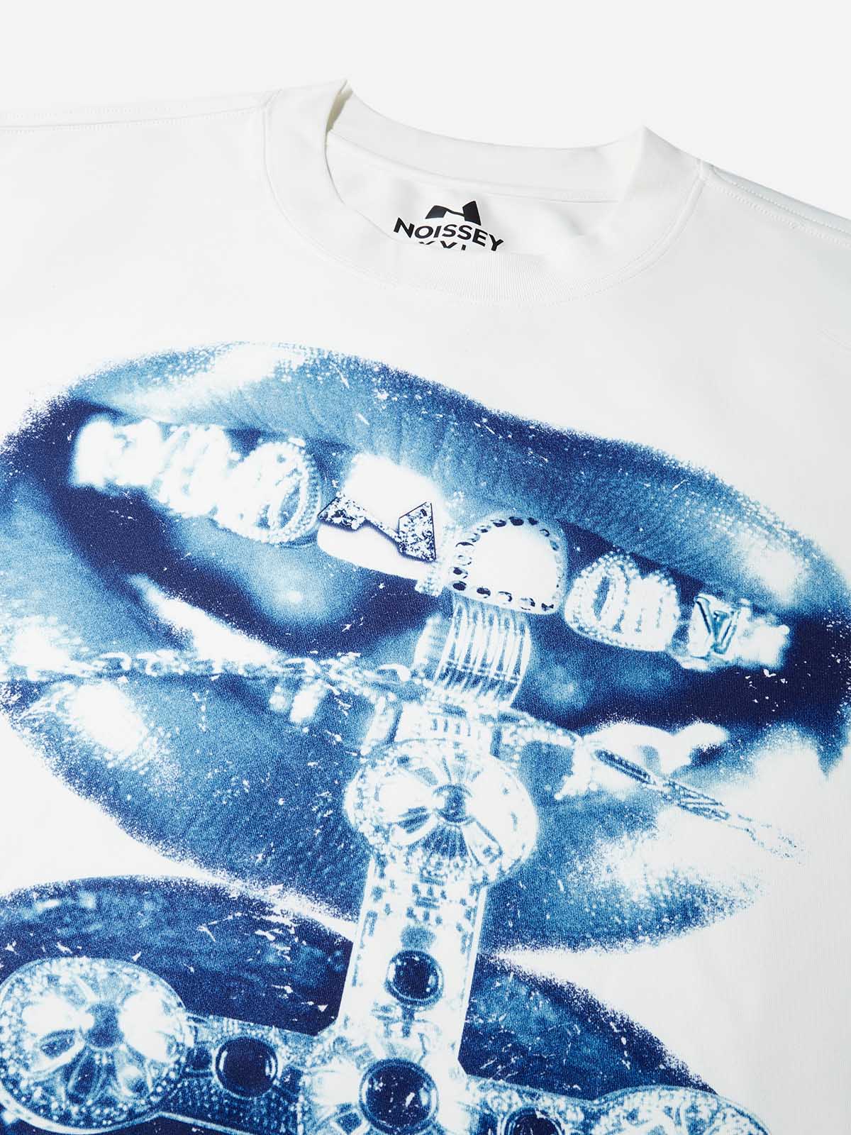 Artistic Cross Blue-Lip Grills Air Cotton Printed Long-Sleeve Shirt