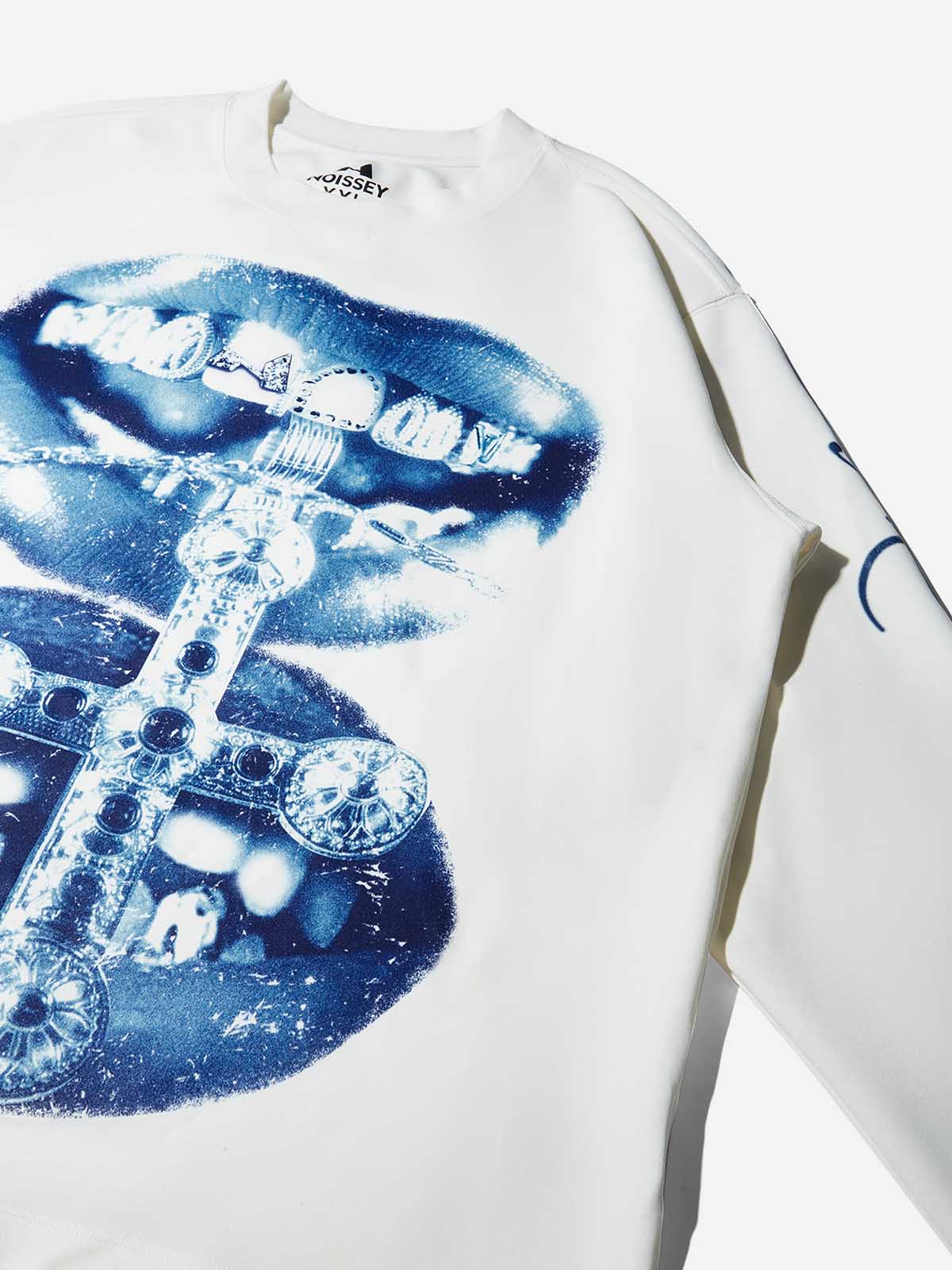 Artistic Cross Blue-Lip Grills Air Cotton Printed Long-Sleeve Shirt