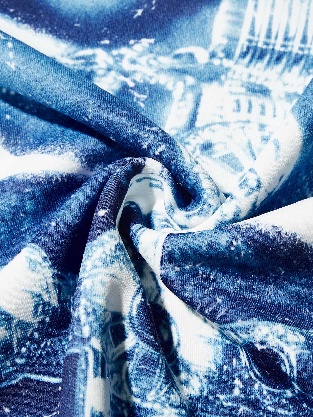 Artistic Cross Blue-Lip Grills Air Cotton Printed Long-Sleeve Shirt