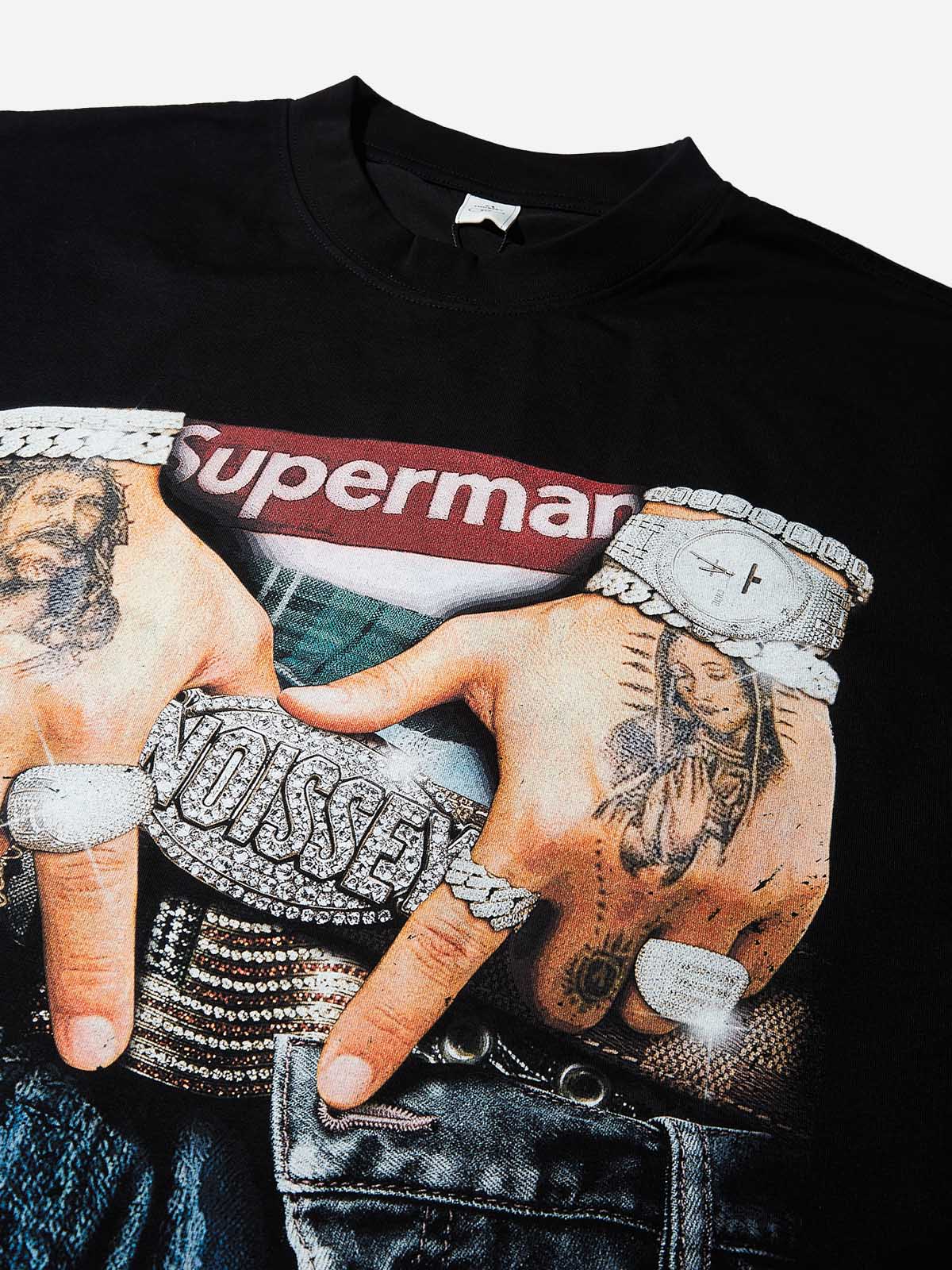 FLEX THE BUCKLE Black Boxy Print Oversized T-Shirt