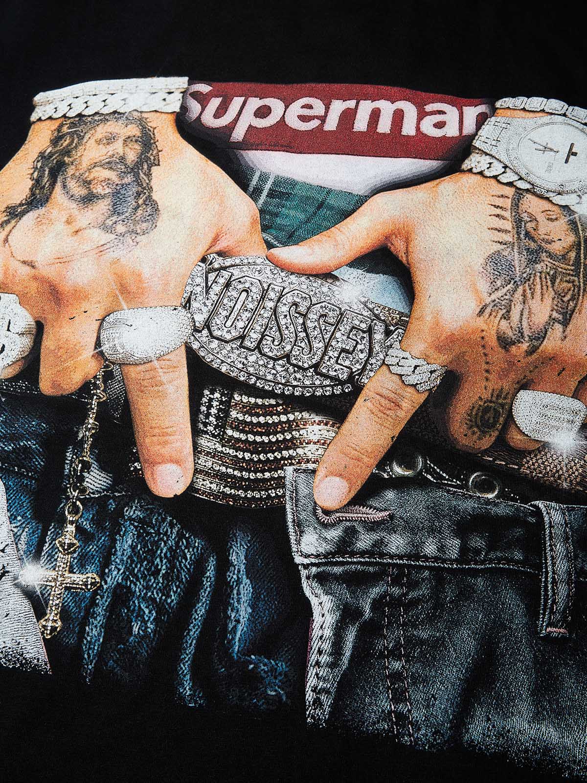 FLEX THE BUCKLE Black Boxy Print Oversized T-Shirt