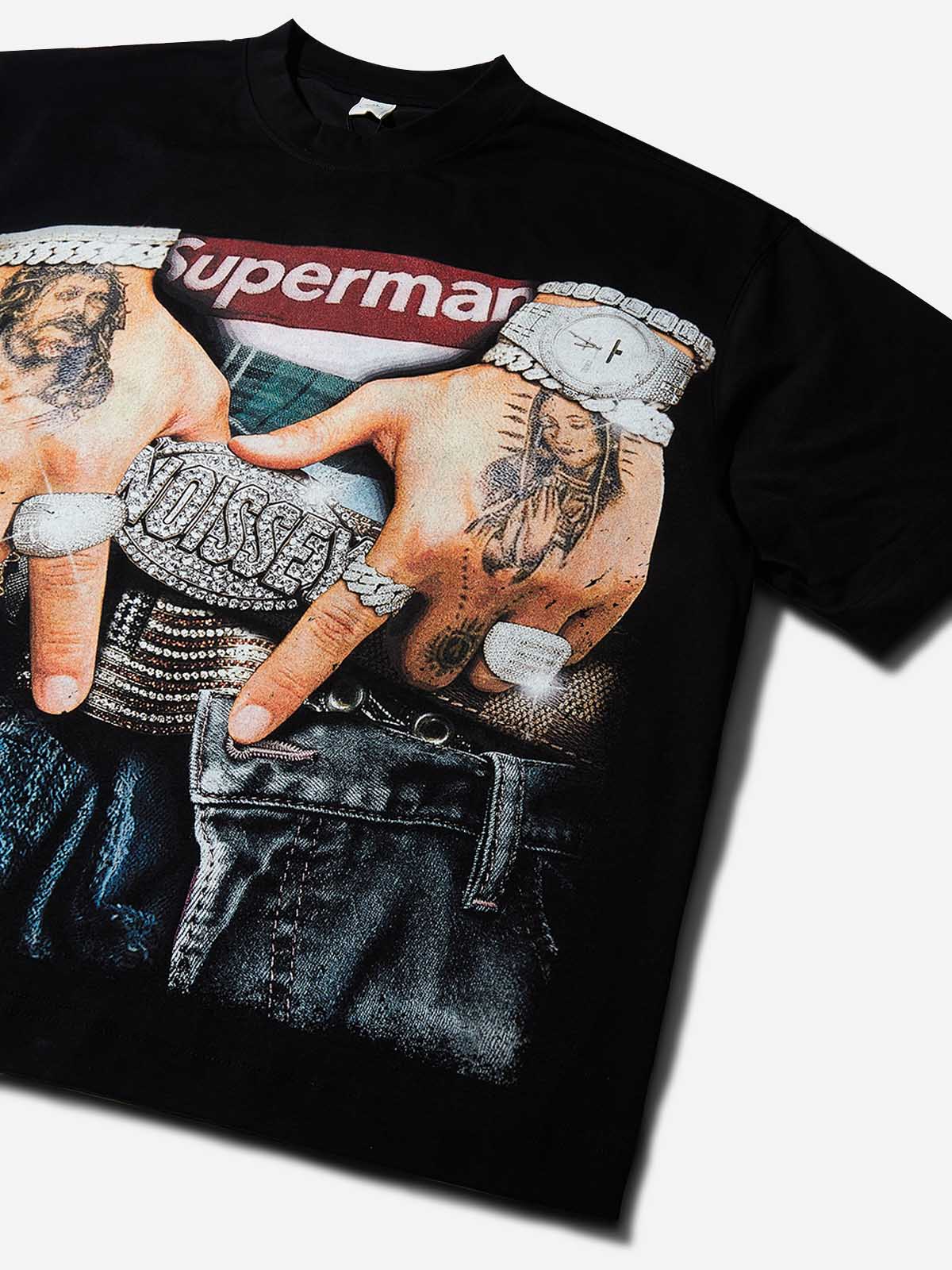 FLEX THE BUCKLE Black Boxy Print Oversized T-Shirt