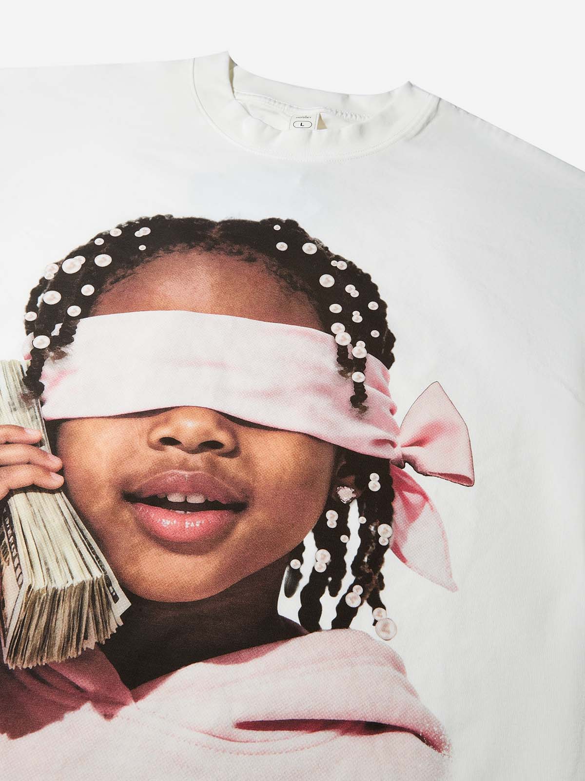 Little Girl with Pink Headscarf and Her Money Print T-shirt