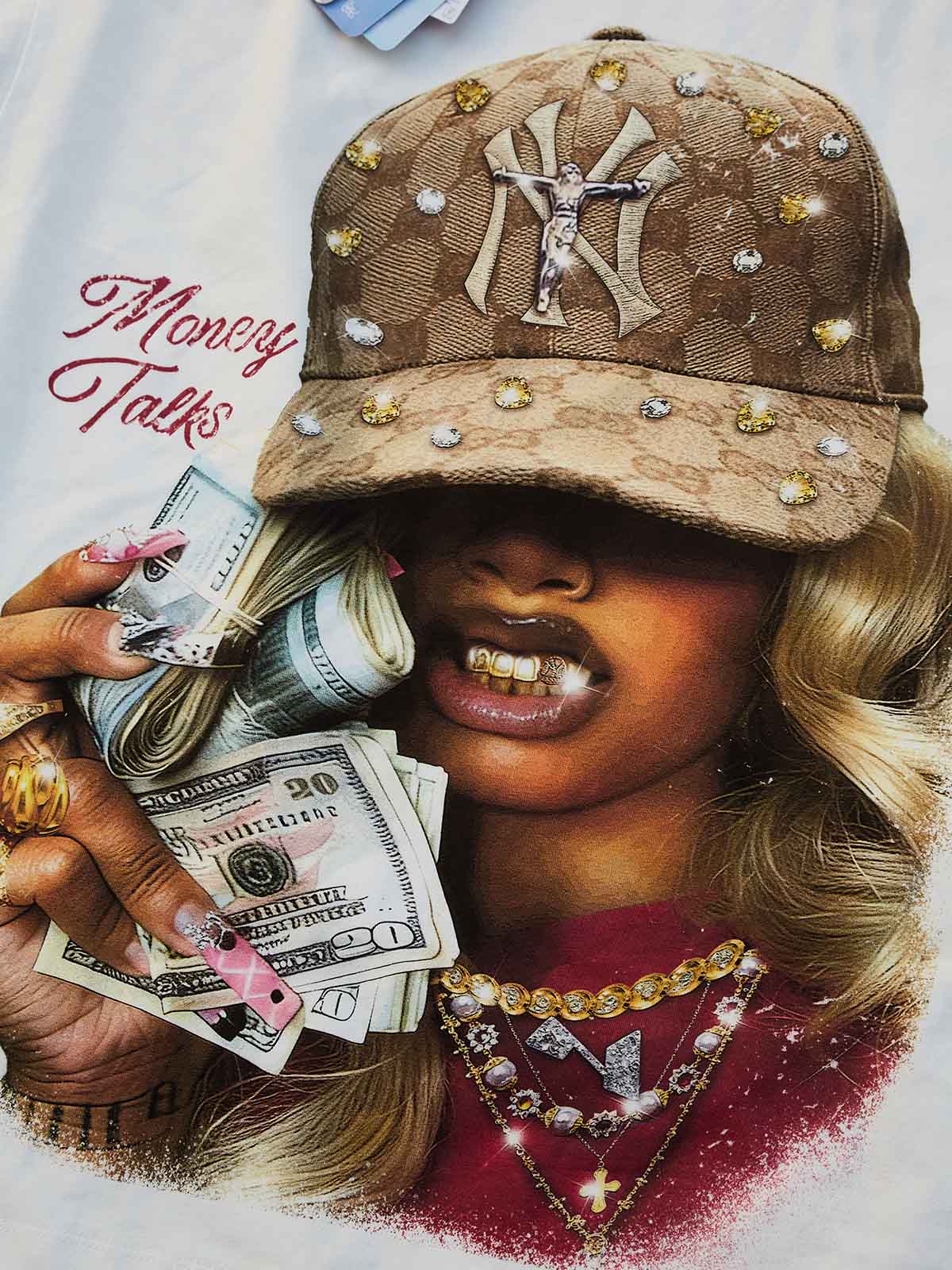 Money Talks Girl's Face Print T-shirt