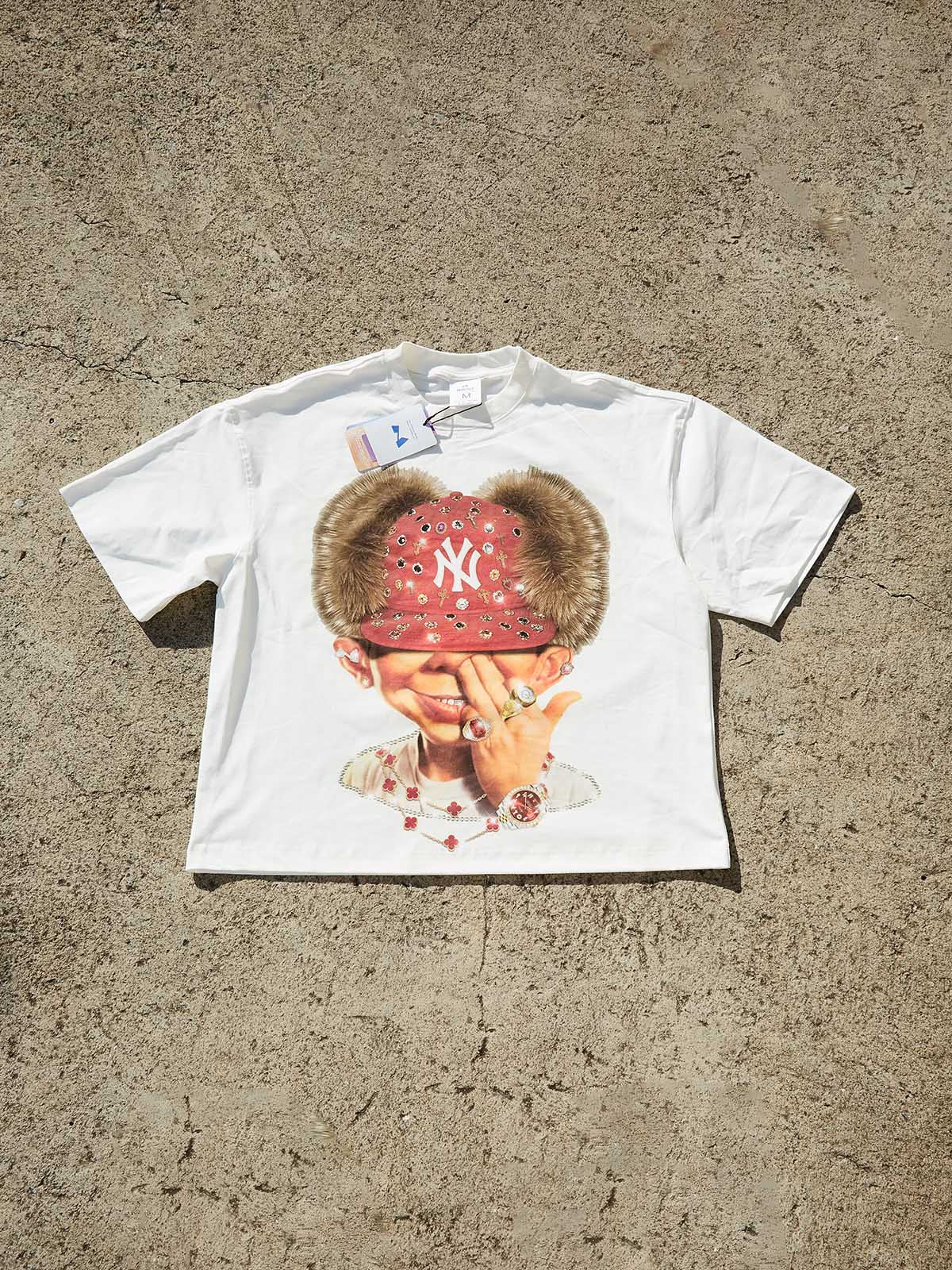 "Bad Boy" & Red Diamond Beanie Print Boxy oversized T-shirt