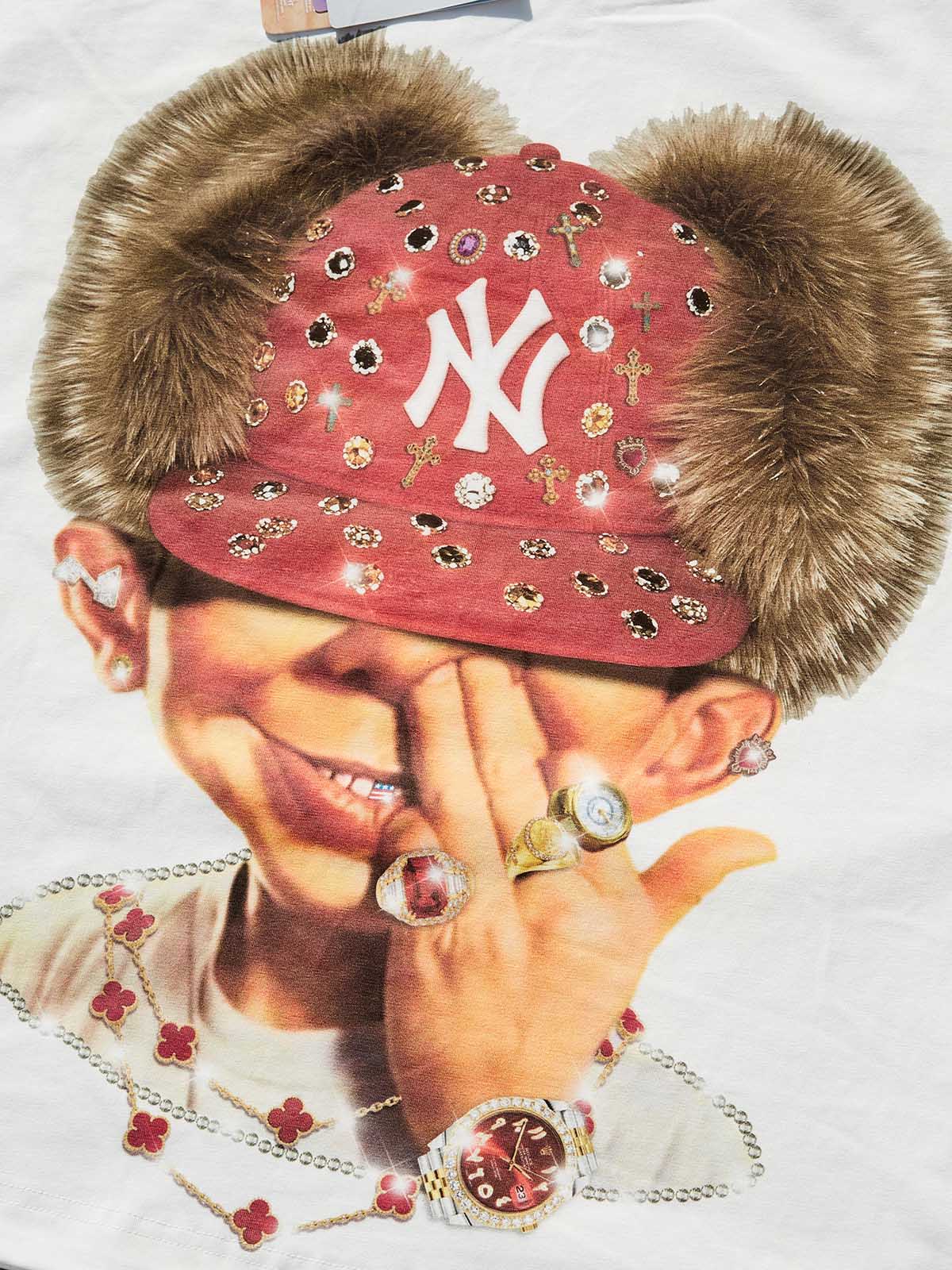 "Bad Boy" & Red Diamond Beanie Print Boxy oversized T-shirt